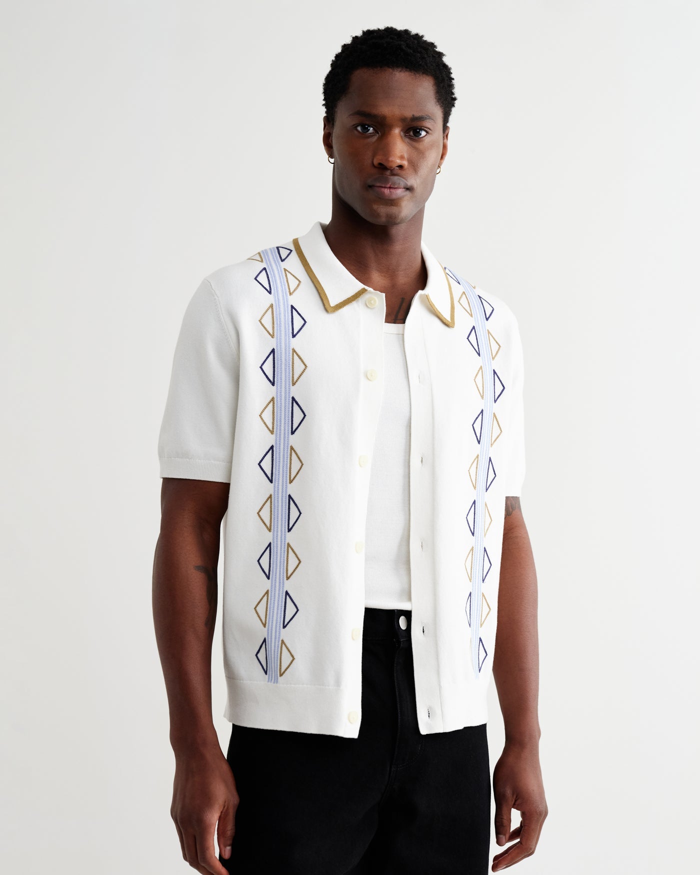 Tellaro Shirt in Retro Embroidery Ecru/Blue