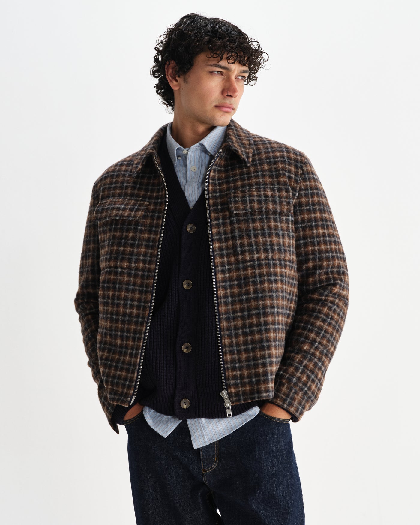 Osier Jacket - Drawn Check Navy/Brown