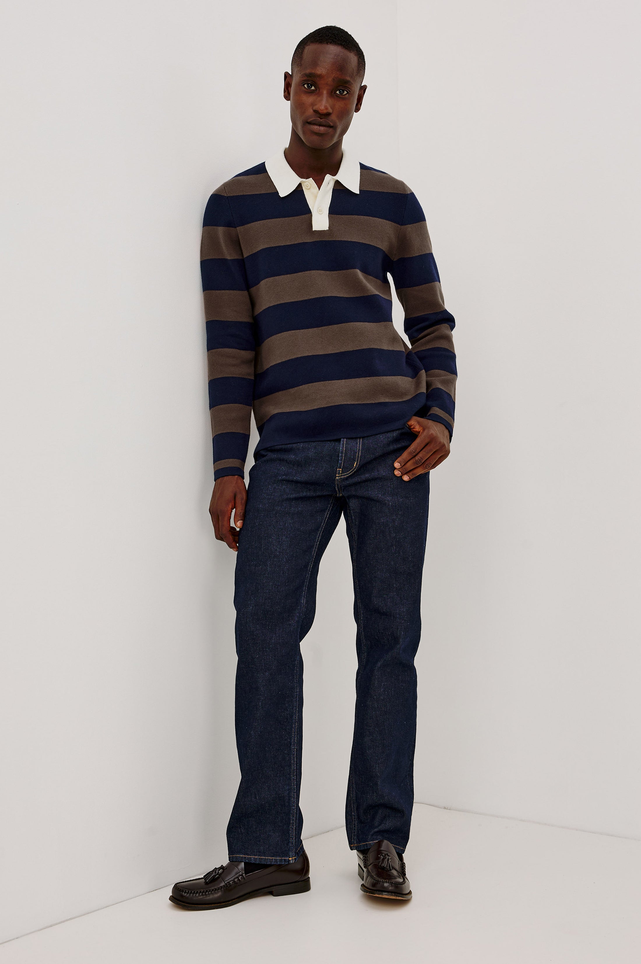 Luther Stripe Rugby Sweater Navy Carob
