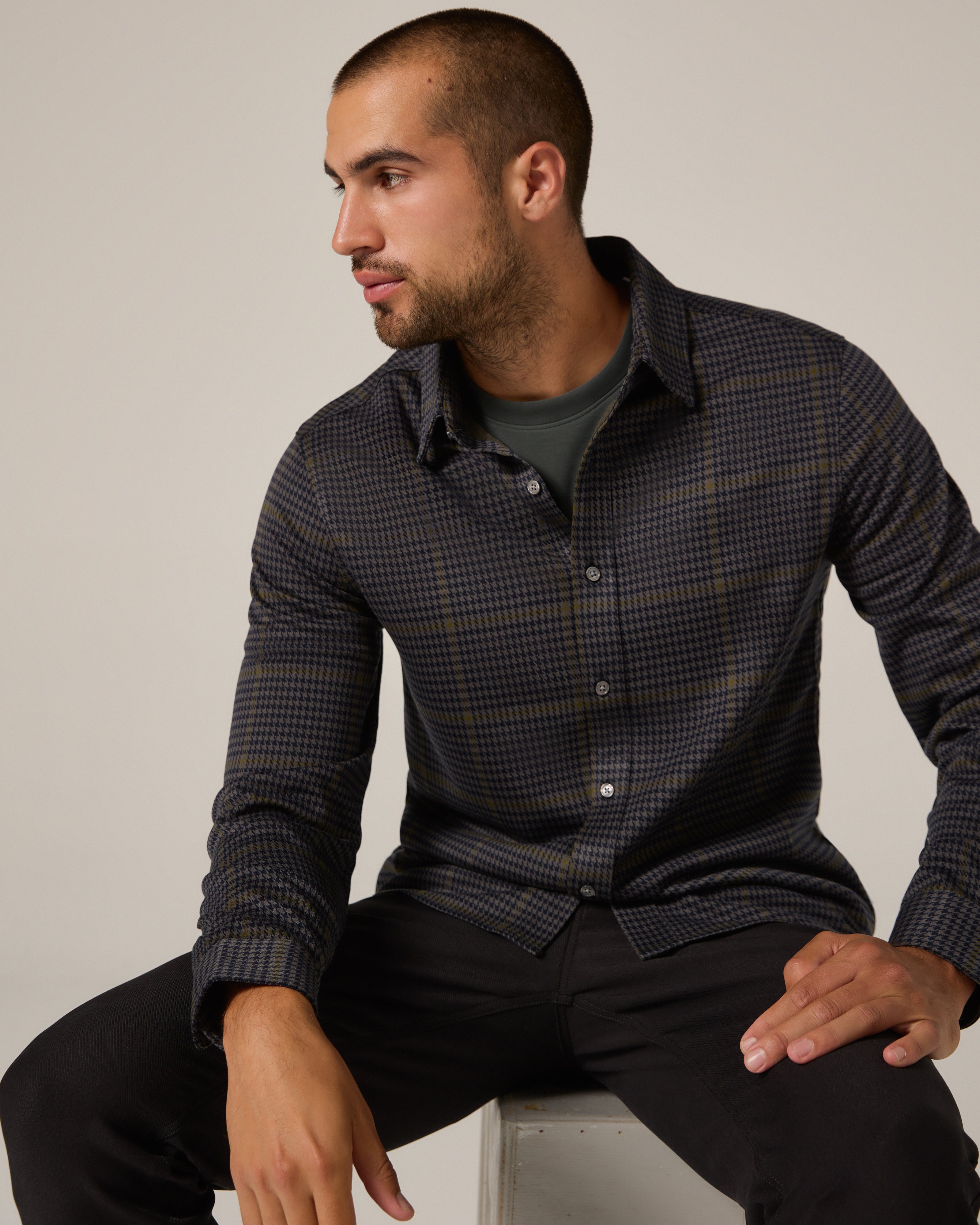Generation Knit Check Shirt Navy