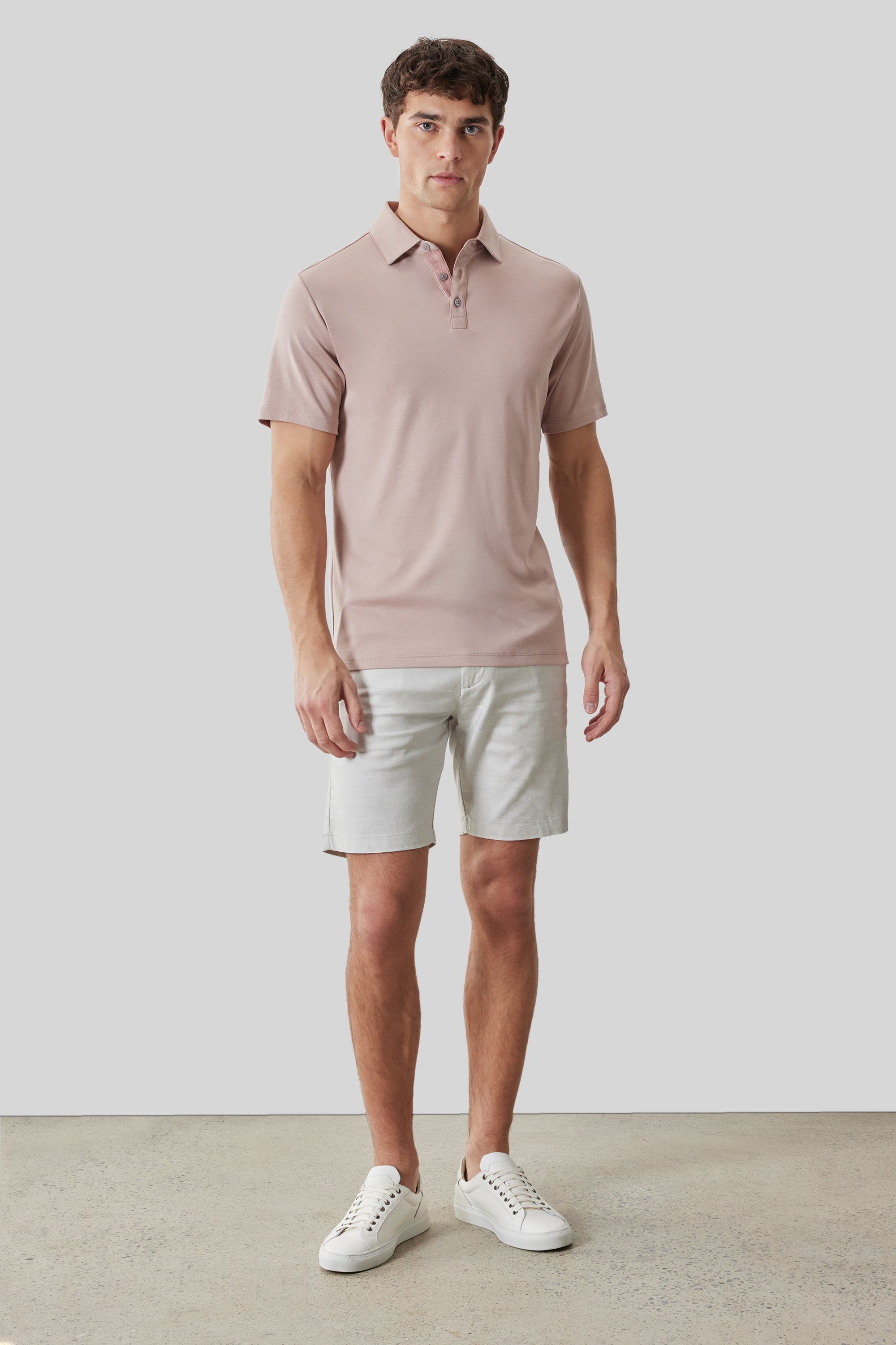 Georgia Short Sleeve Herringbone Polo Powder Coral