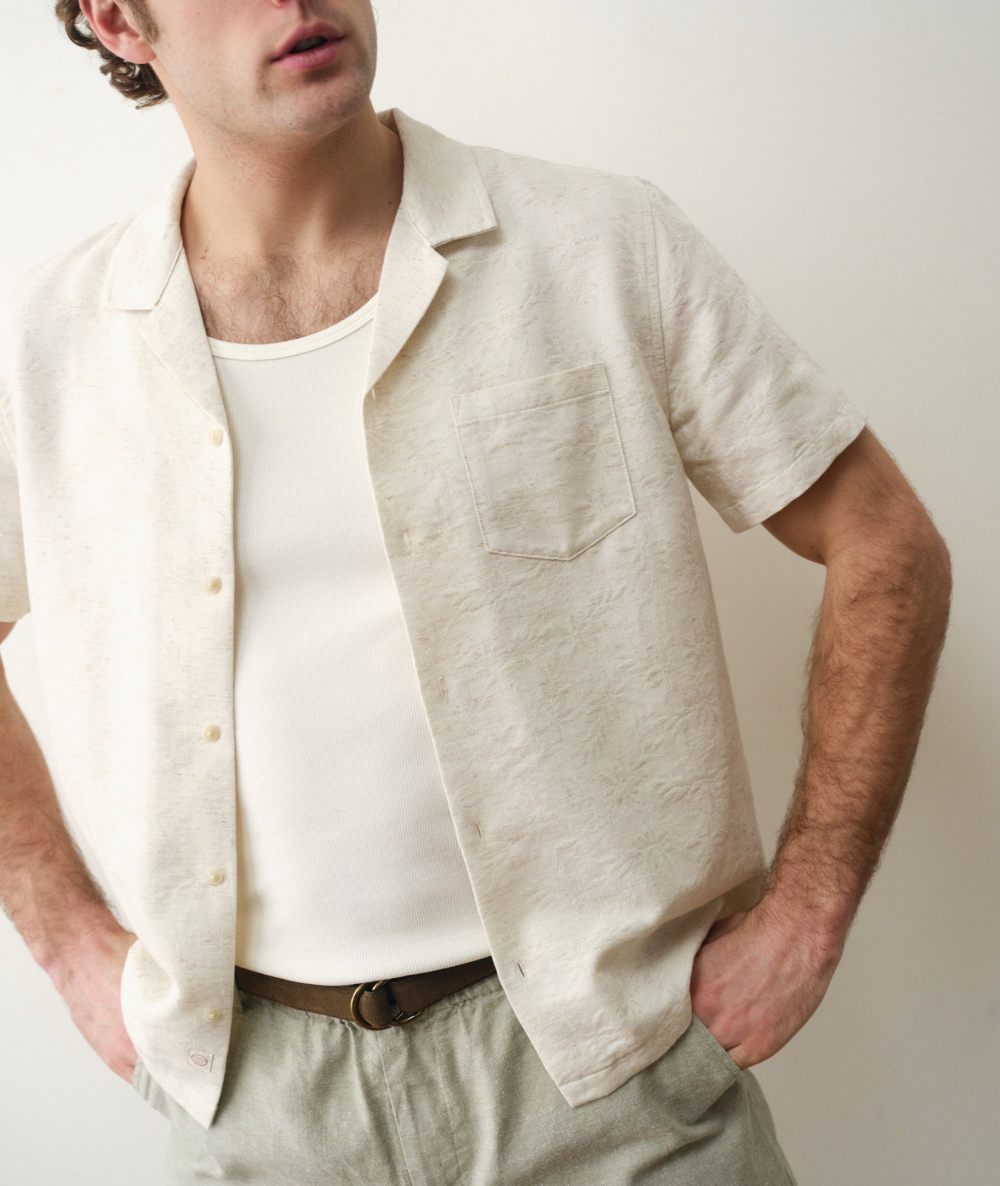 Jacquard Short Sleeve Resort Shirt Natural/Tan