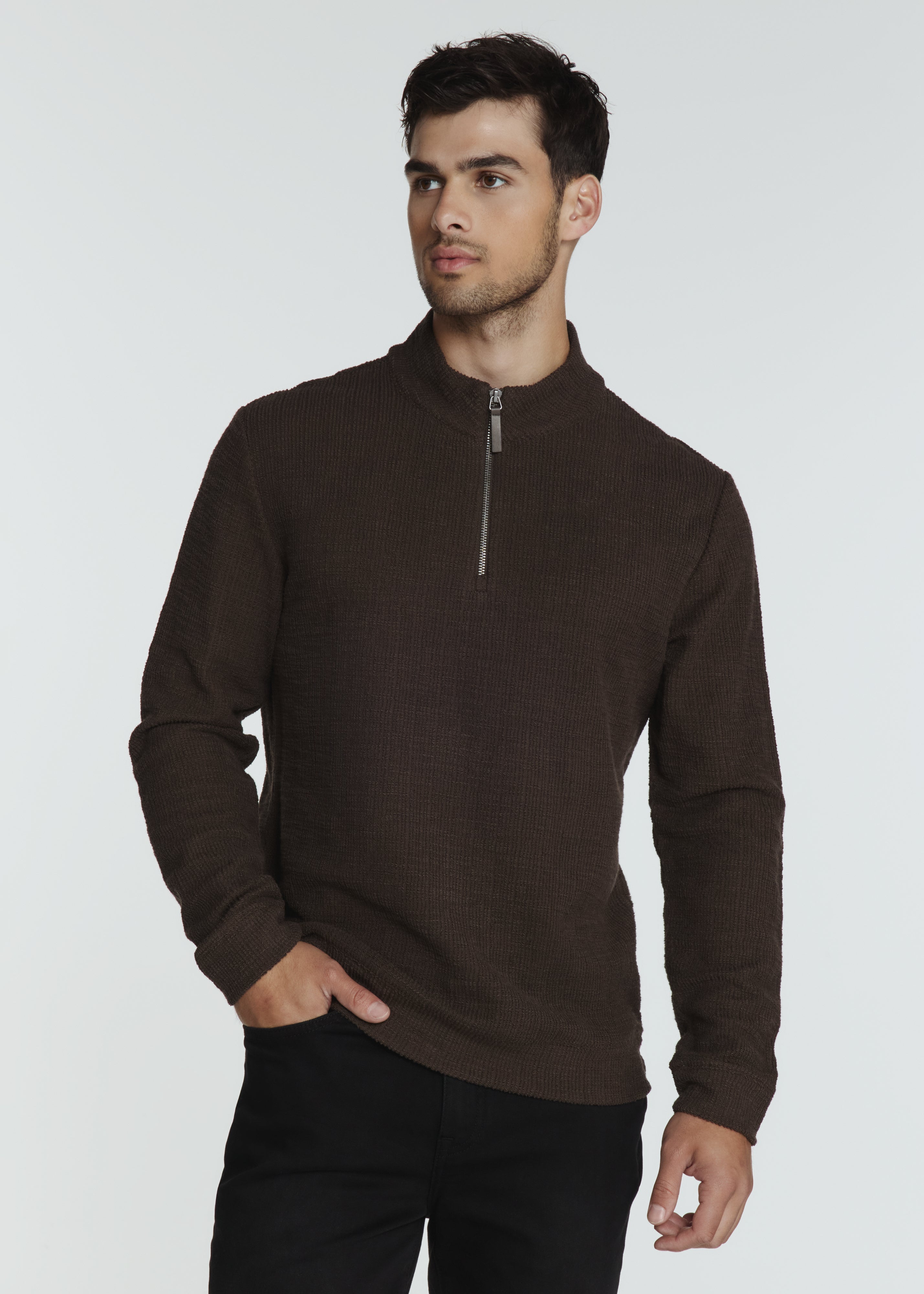 Monterey Textured Quarter Zip Pullover Bark