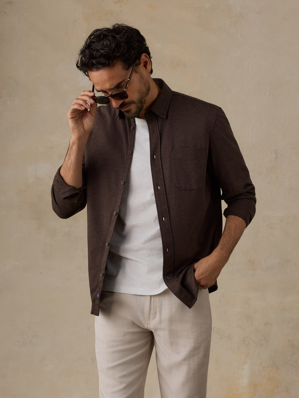 Coastline Knit Shirt Brown Road Twill