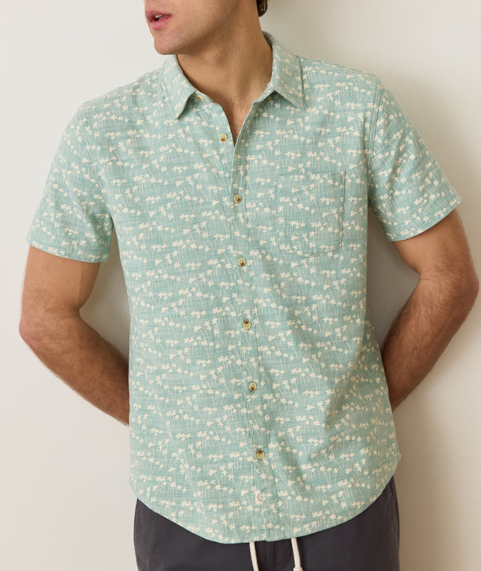 Classic Stretch Selvage Shirt Green Palm Print