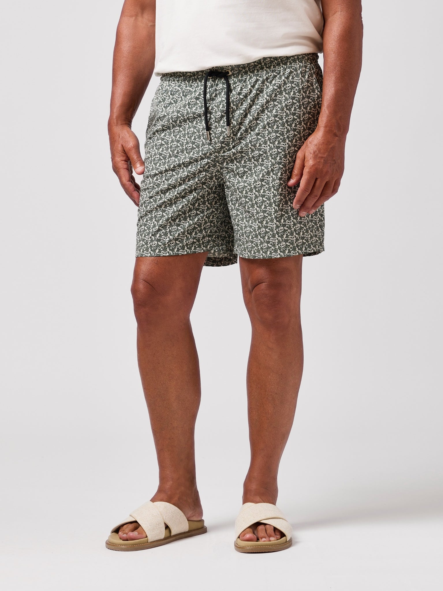Skull Floral Swim Trunk Olive