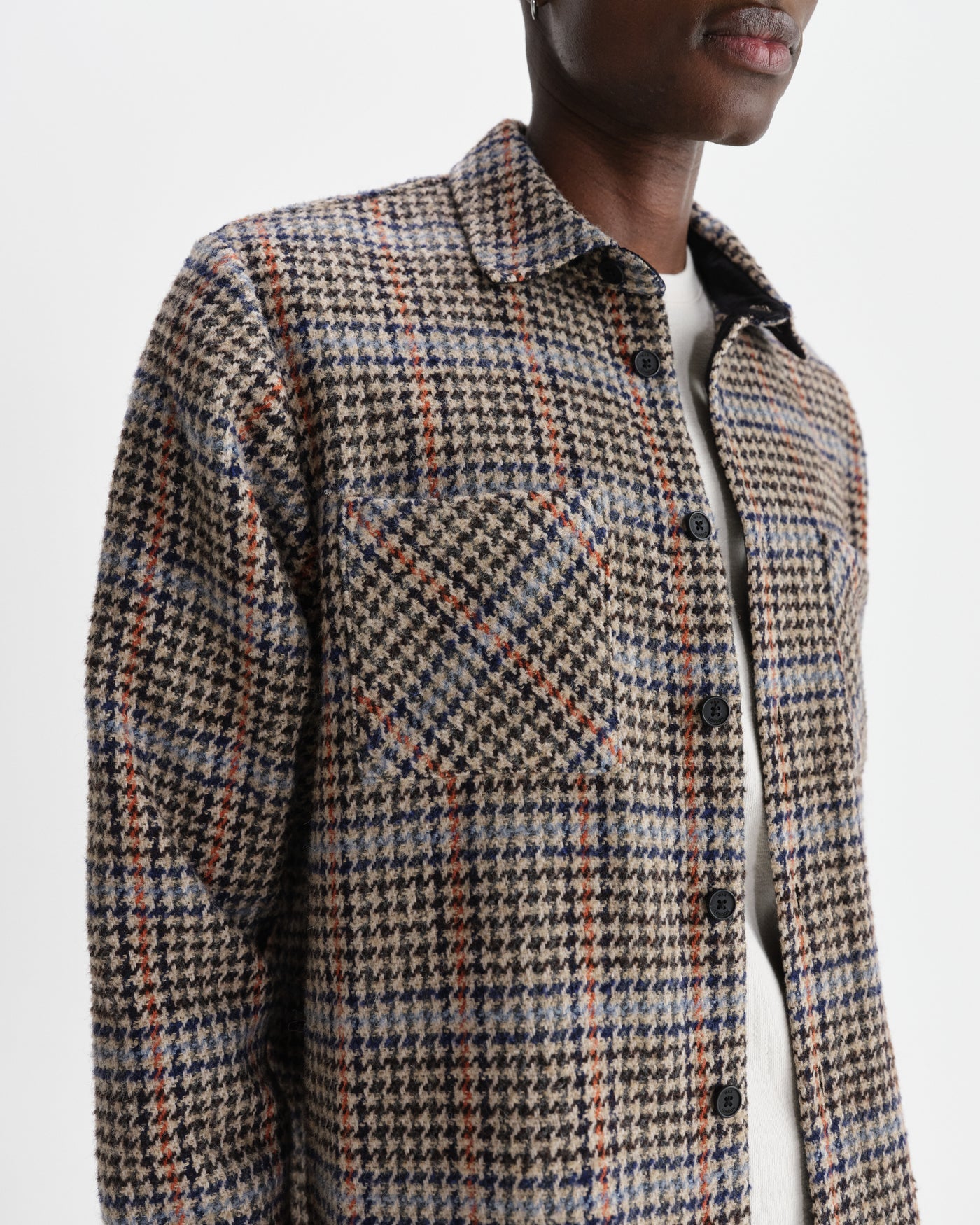 Whiting Overshirt - Wool Mix Houndstooth Grey