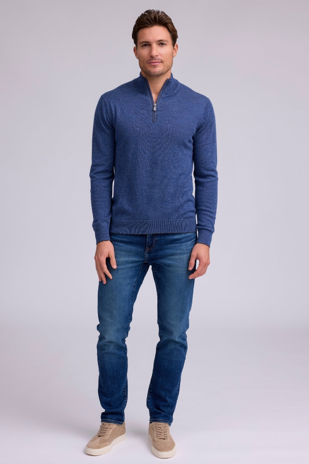 Long Sleeve 1/4 Zip Mock Neck Indigo