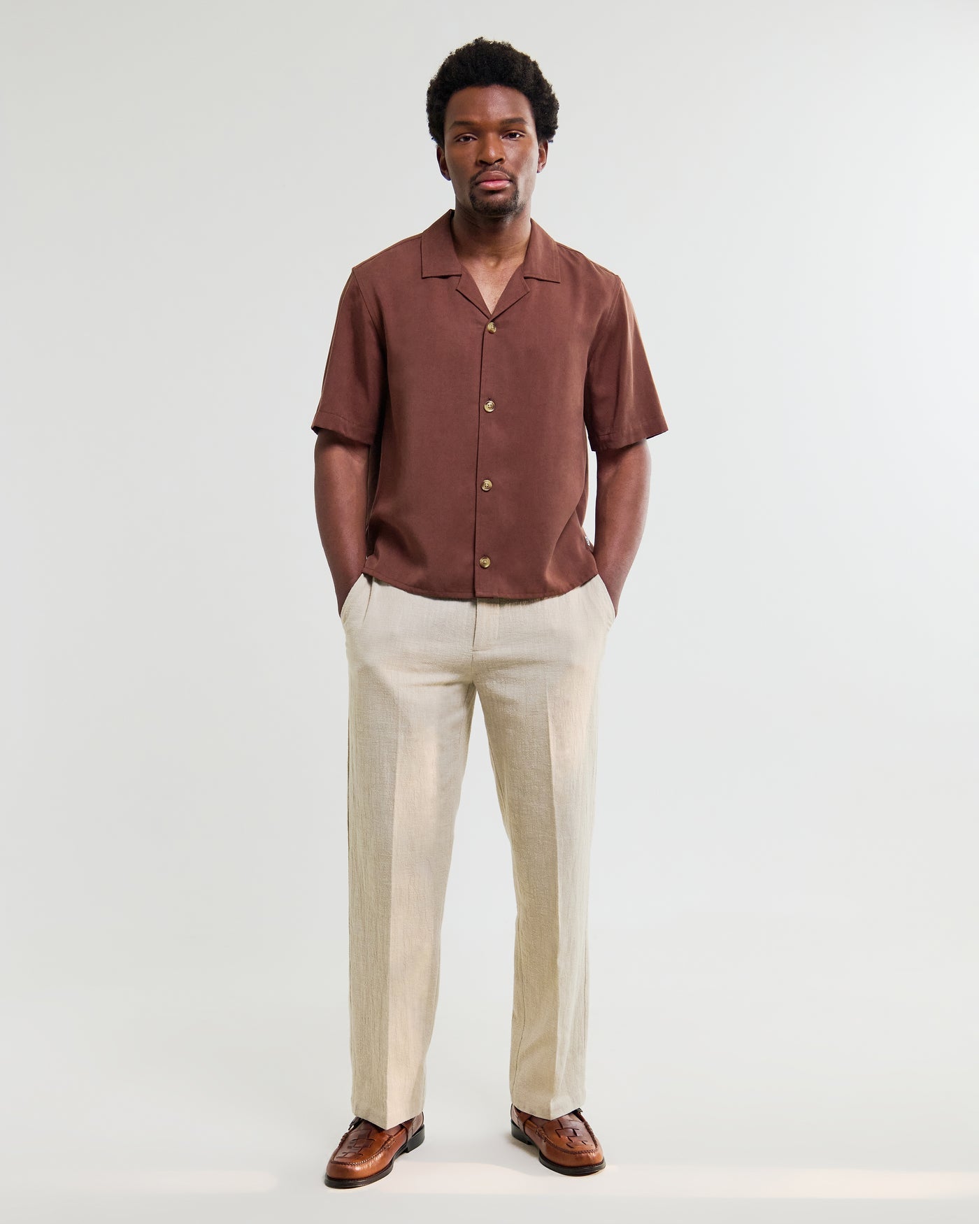 Curzon Shirt in Drapey Tencel Twill Brown