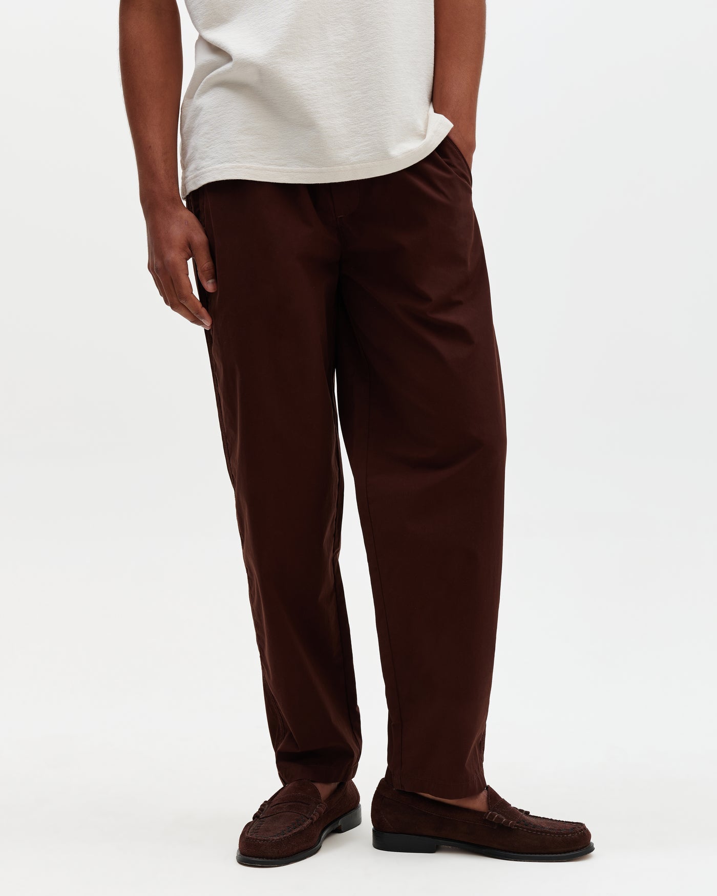 Tyne Trouser in Cotton Poplin Dark Brown