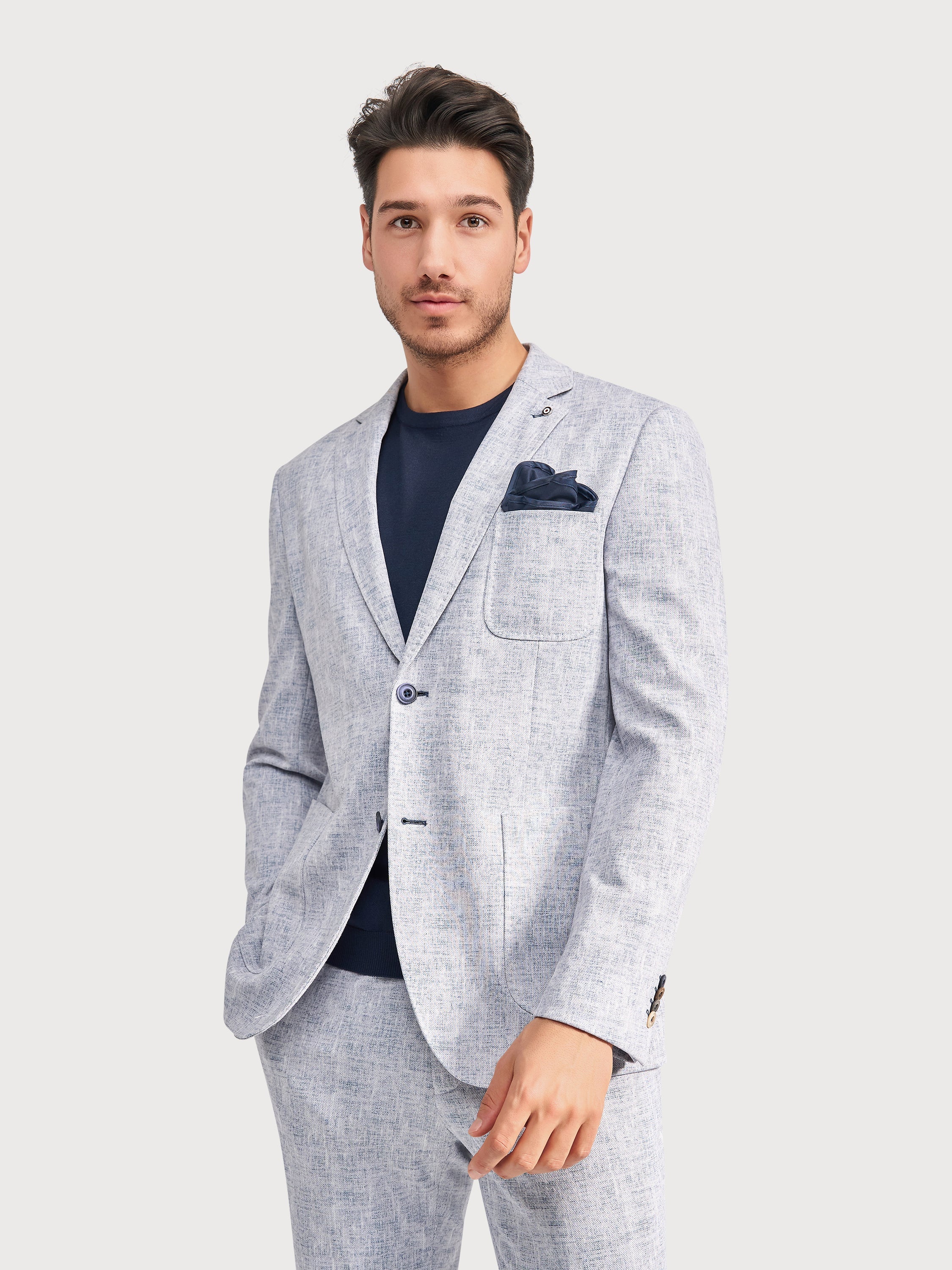Stretch Knit Melange Blazer Blue