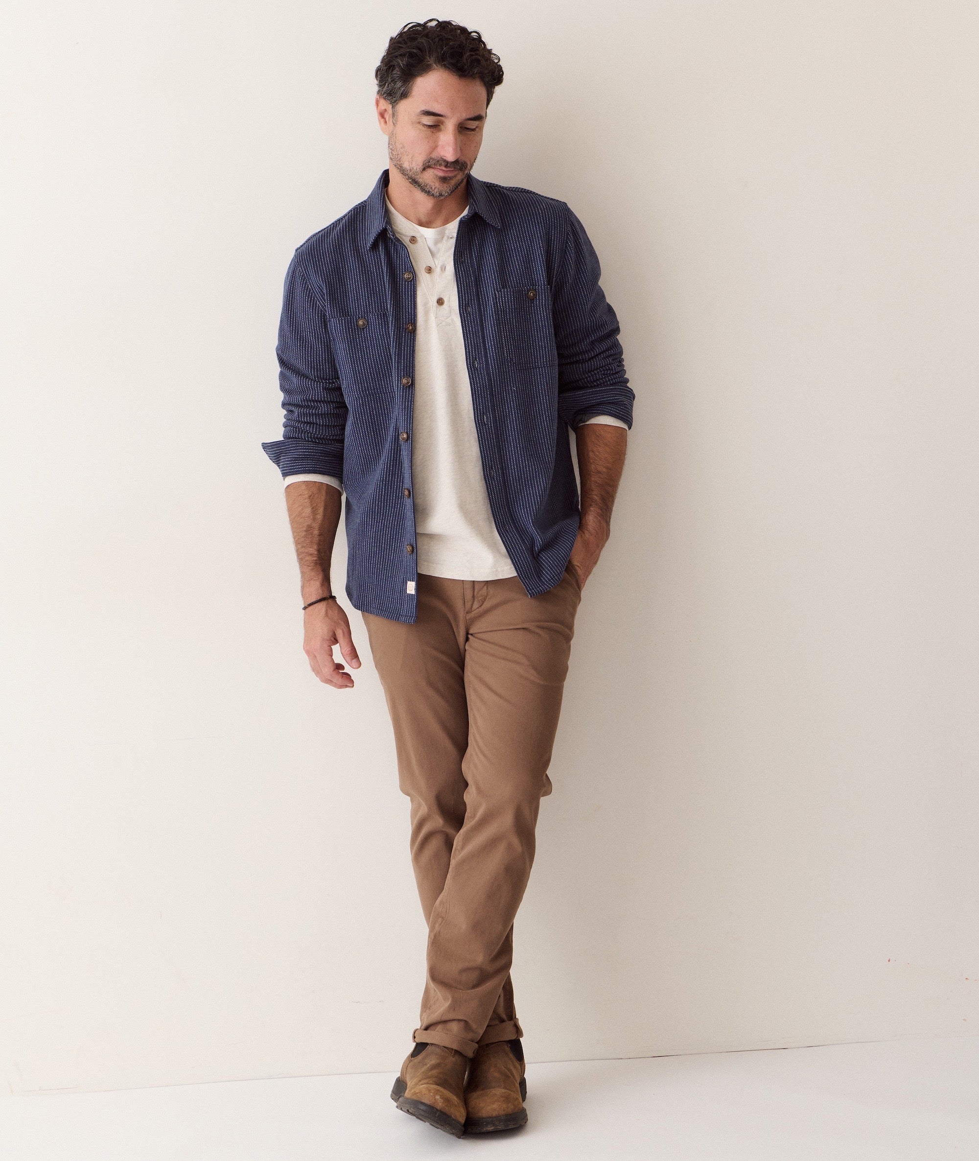 Pacifica Stretch Twill Overshirt Navy Railroad Stripe