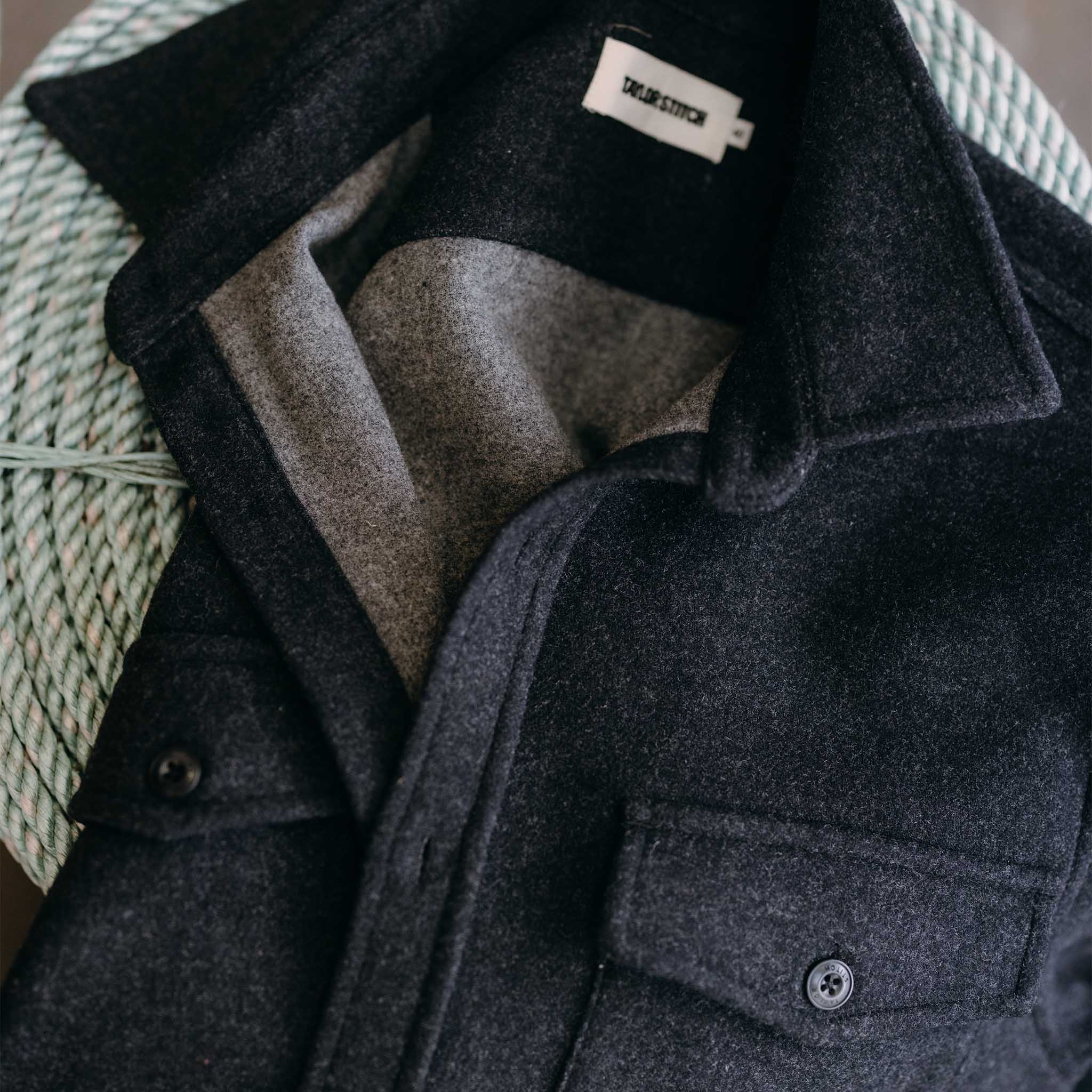 The Maritime Shirt Jacket in Wool Heather Charcoal