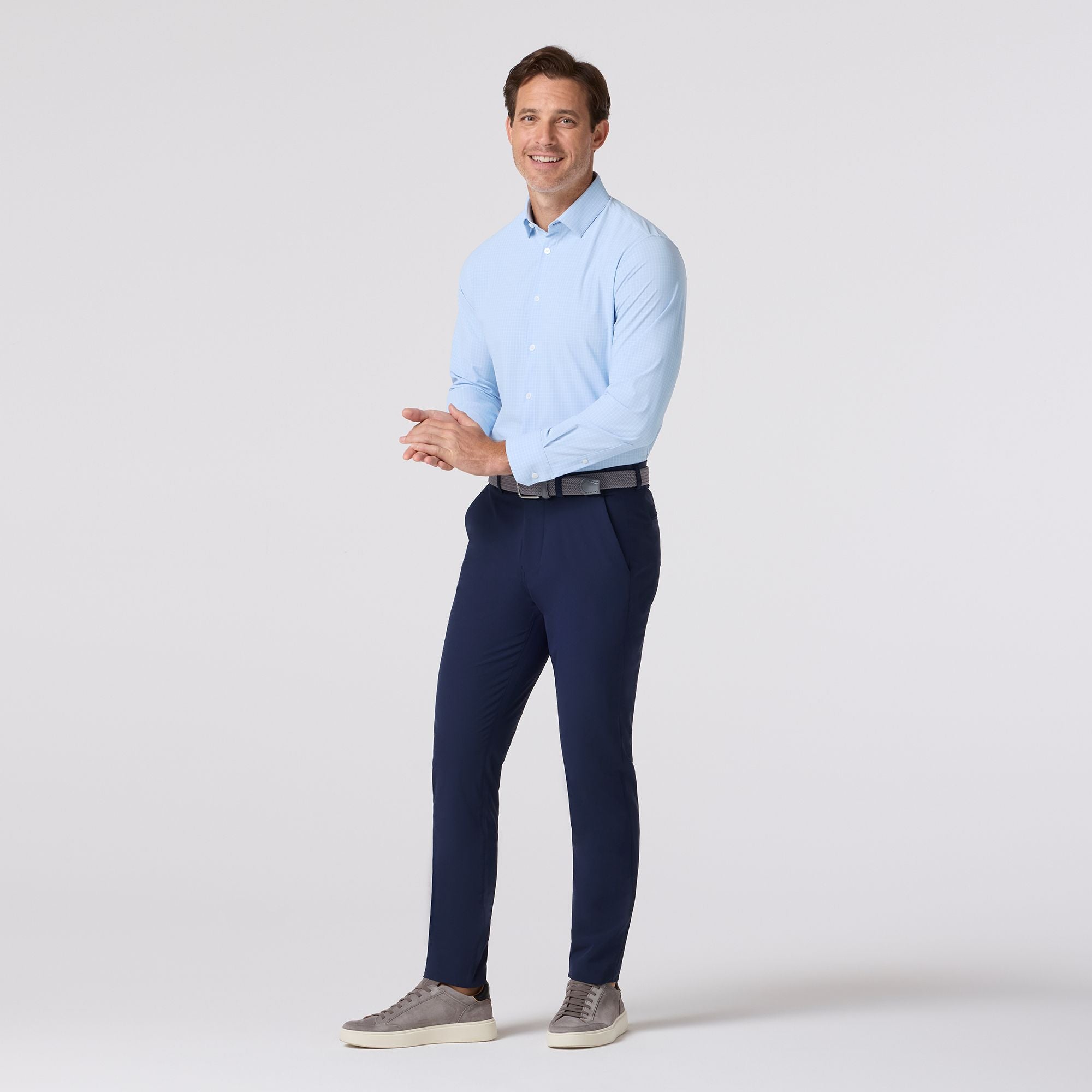 Leeward Long Sleeve Dress Shirt Cloud Blue Mini Grid