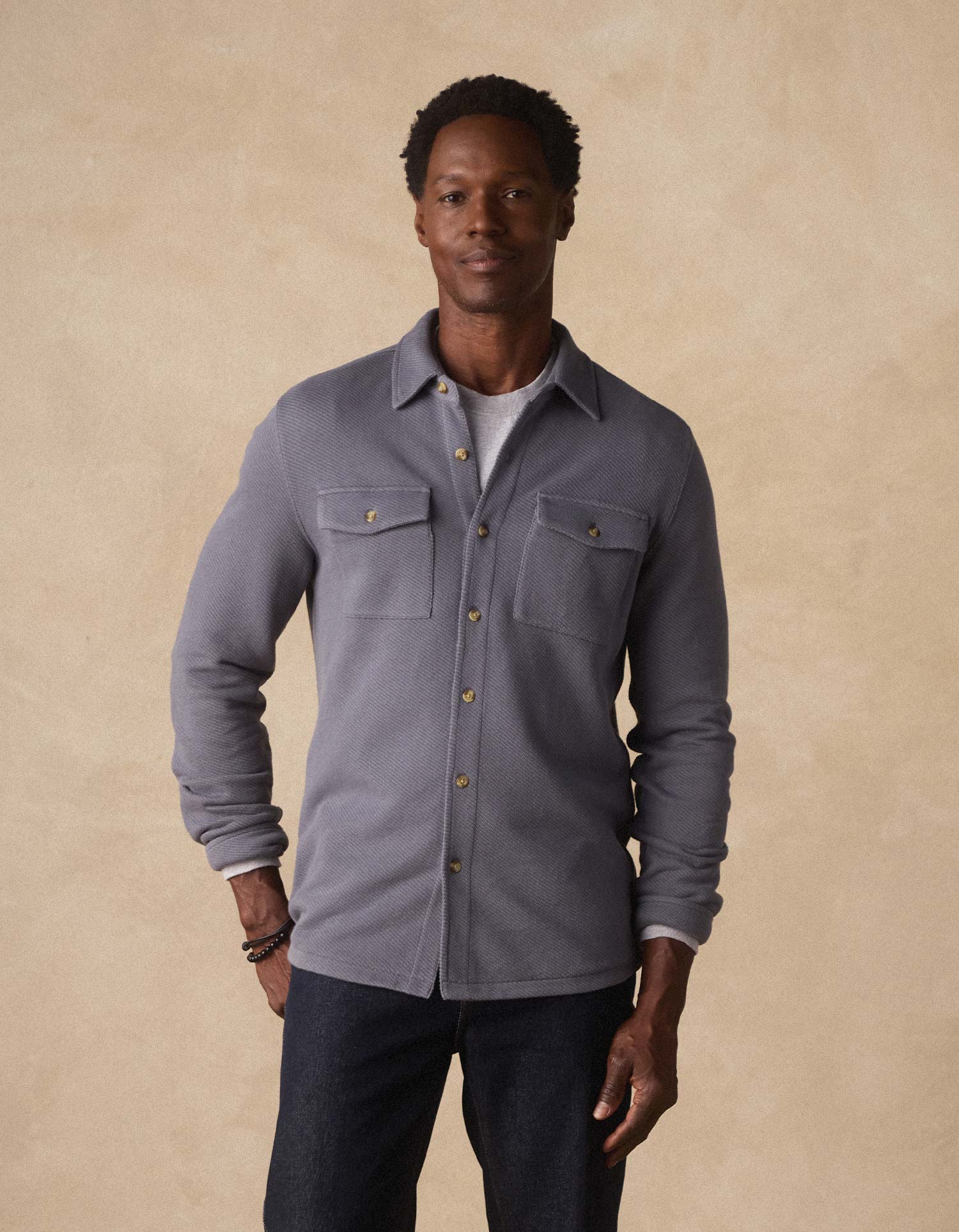 Looped Terry Button Up Harbor Blue
