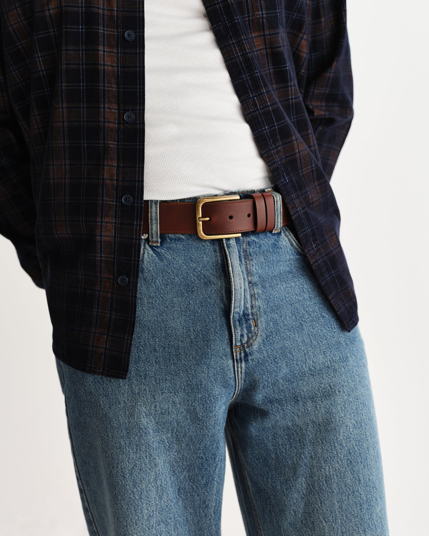 Paton Belt - Geo Stitch Leather Dark Brown