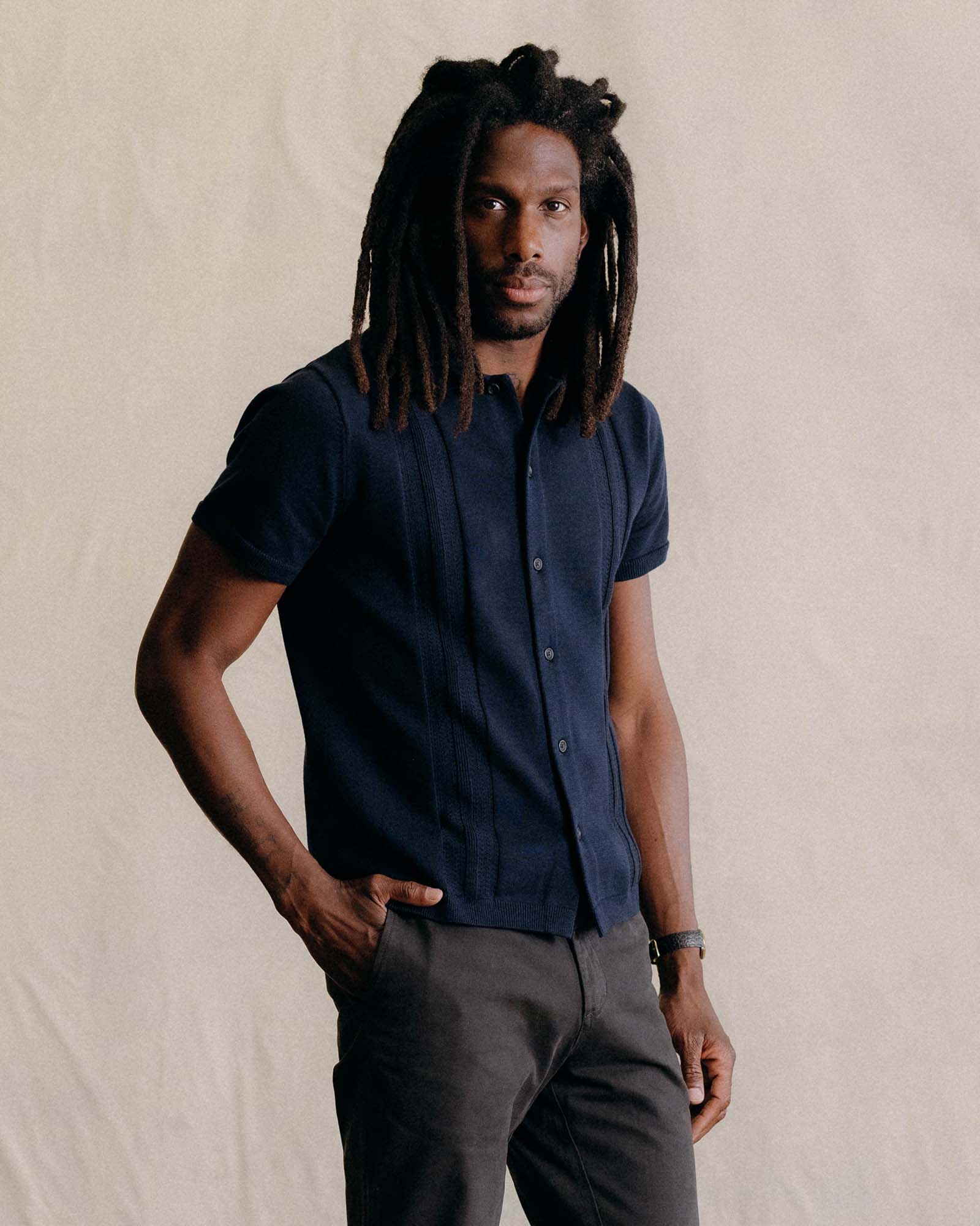 The Button Down Polo Dark Navy Stripe