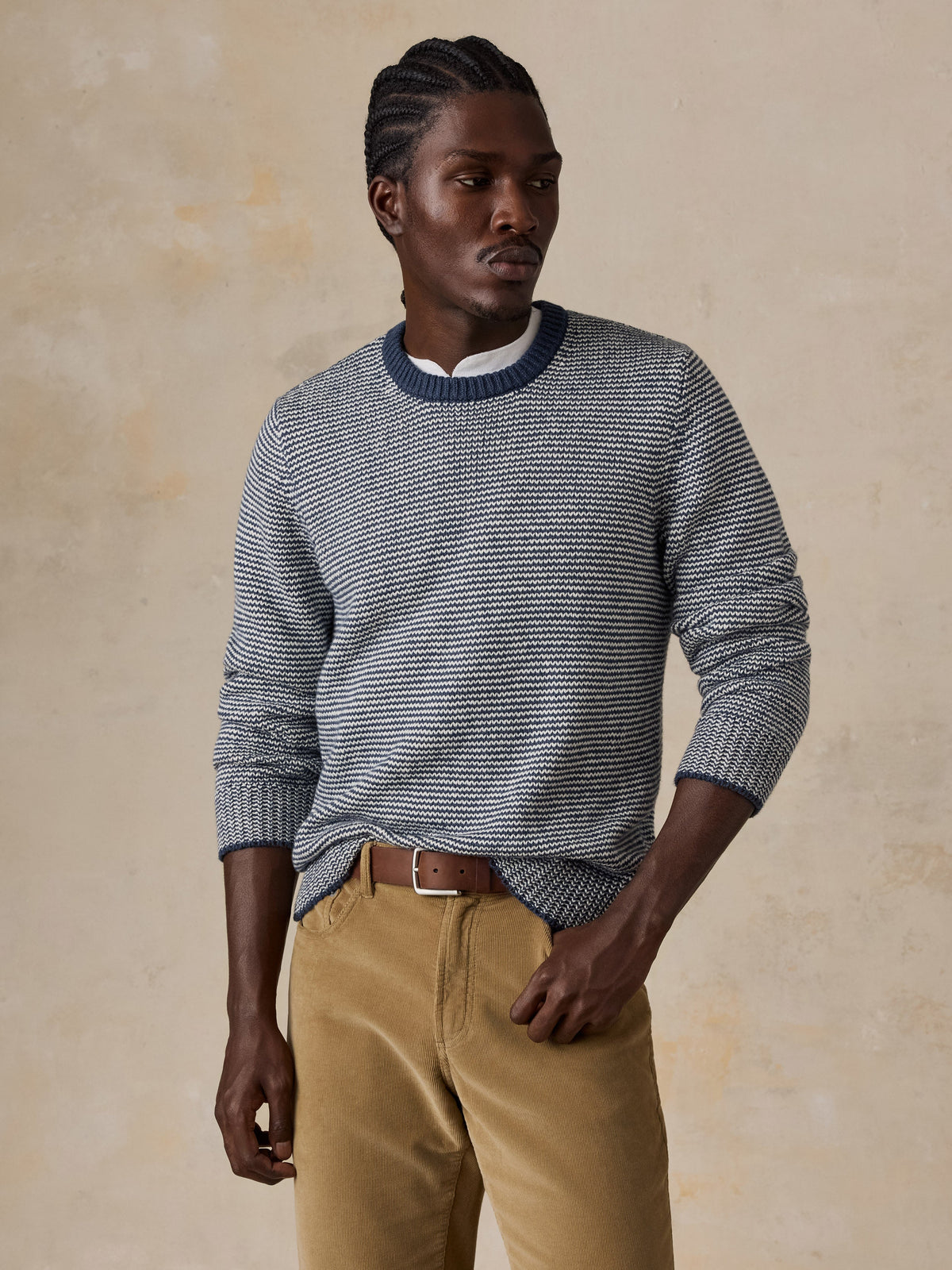 Heirloom Crewneck Sweater Ivory Navy Feeder