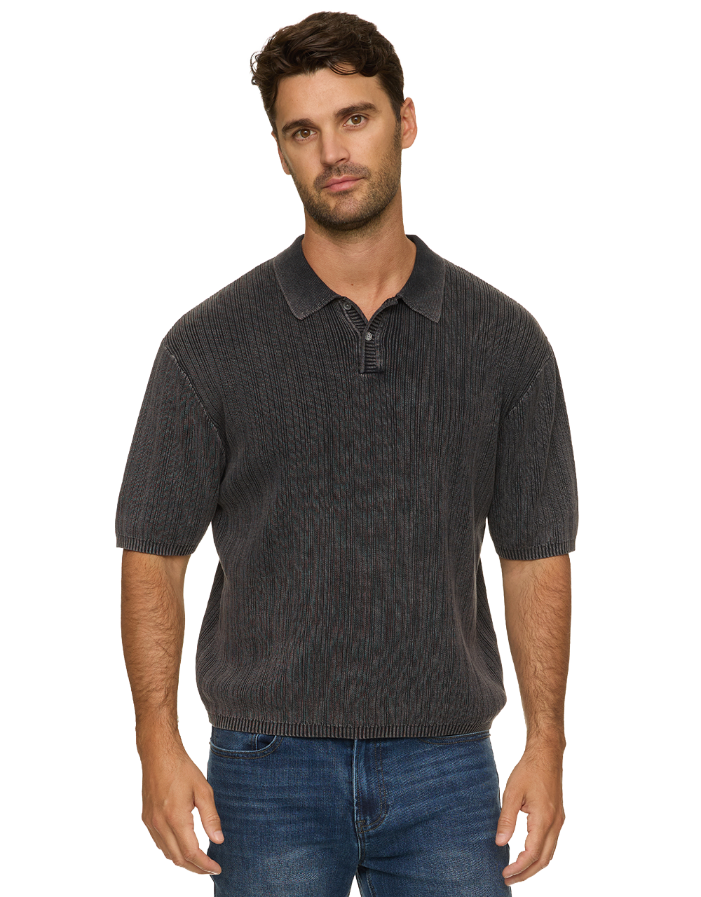 Gaffney Acid Wash Sweater Polo Washed Black