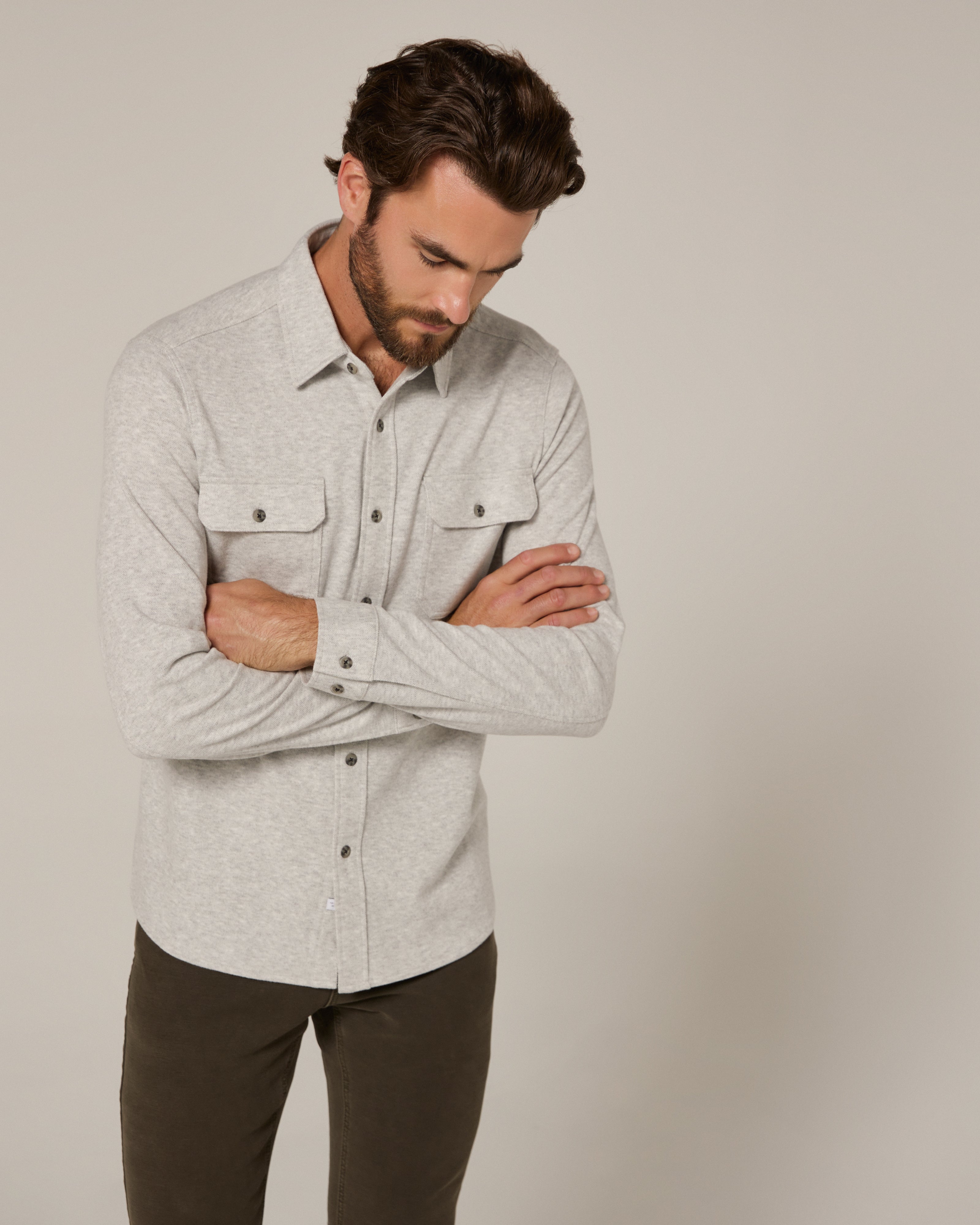 Generation Long Sleeve Marled Shirt Ecru