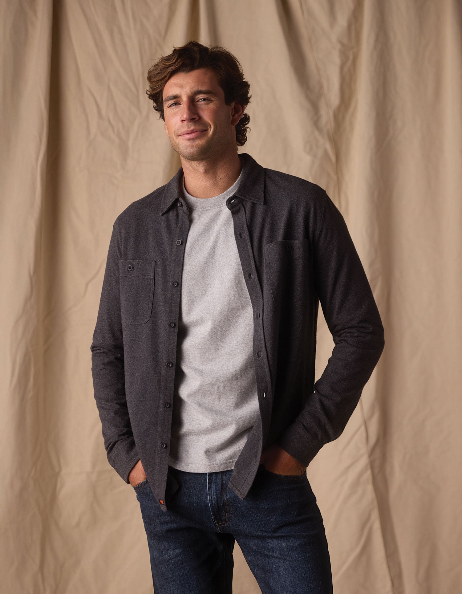 Lennox Jersey Button Up Charcoal Heather
