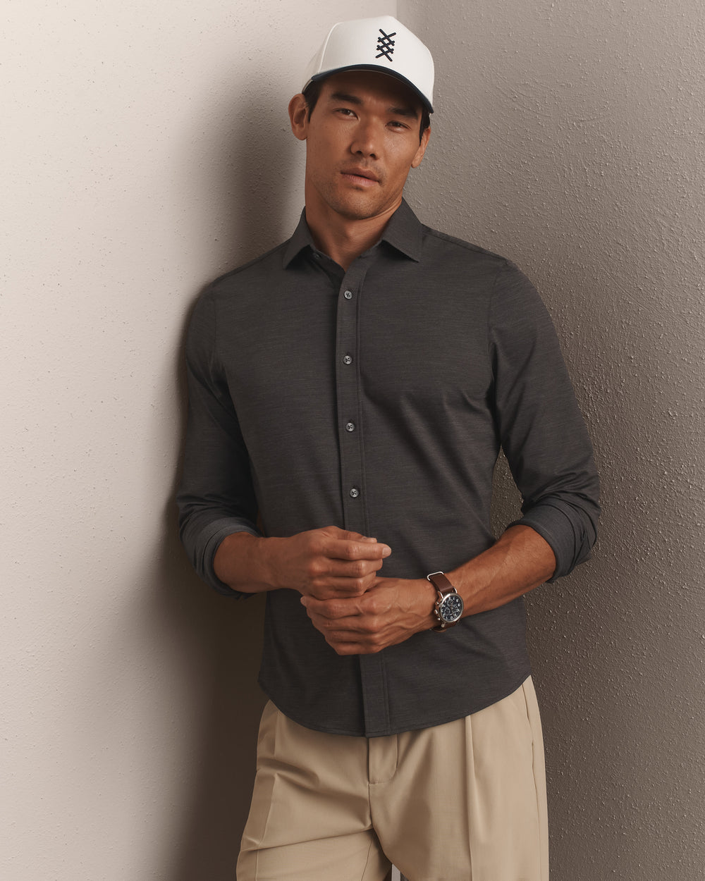Commuter Shirt Semi-Spread Collar Brown Oxford