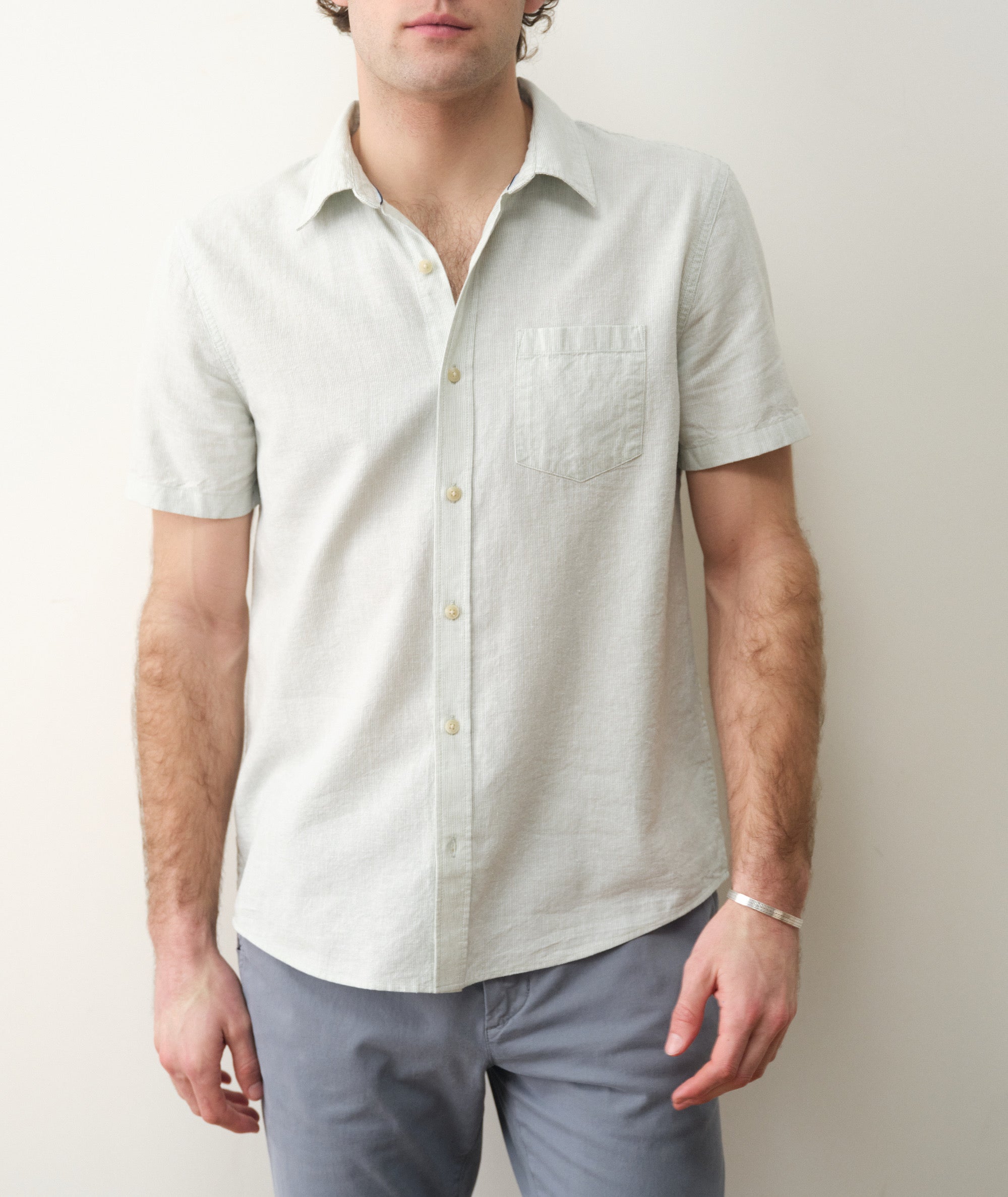 Better-Than-Linen Short Sleeve Shirt Iceberg Stripe