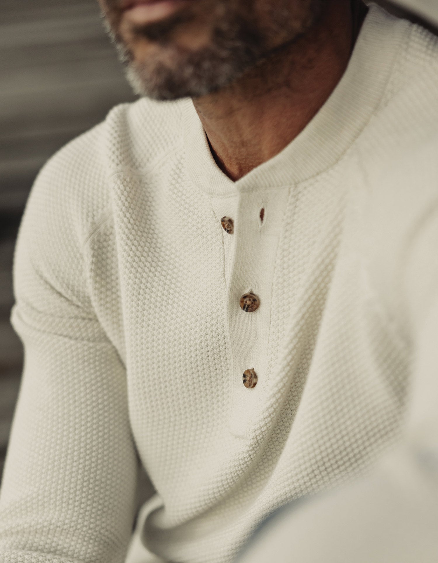 Coolmax Textured Sweater Henley Ivory