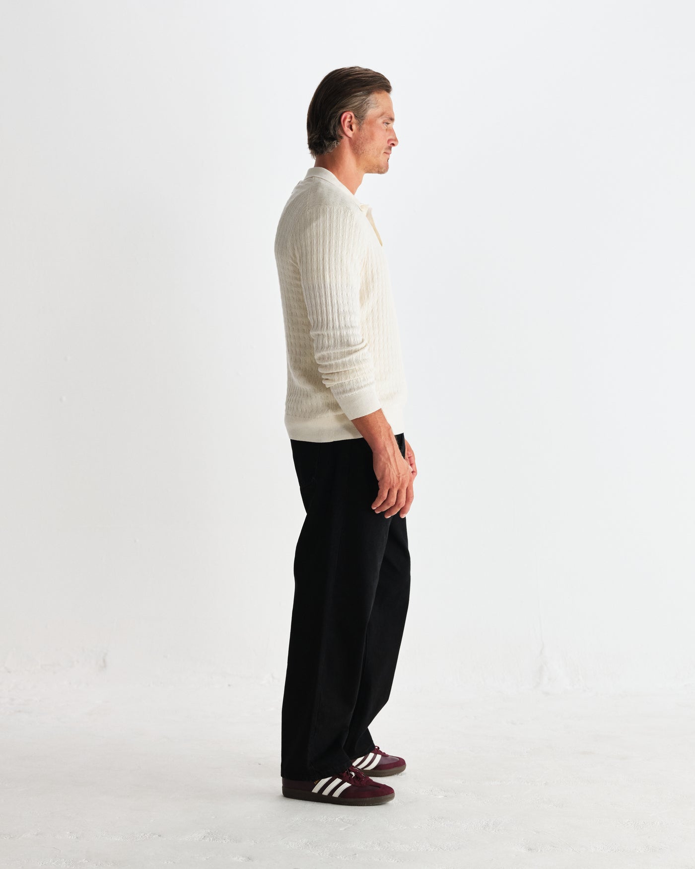 Oban Polo - Diamond Stripe Knit Ecru