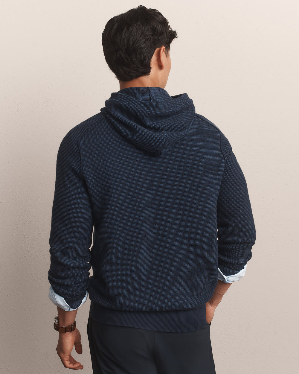 Fine Knit Sweater Hoodie True Navy Heather