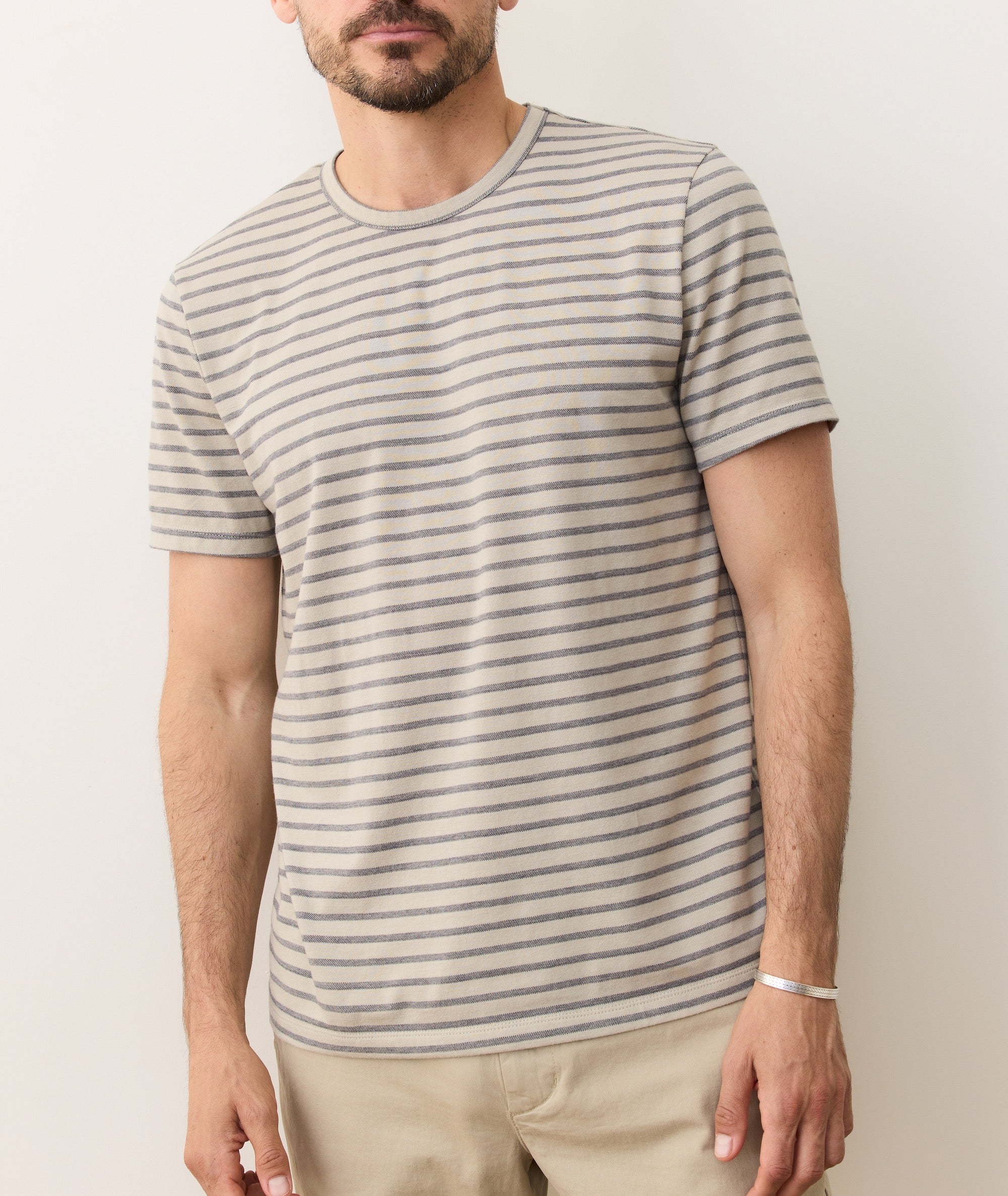 Signature Jacquard Crew Tee Abbey Stone/India Ink