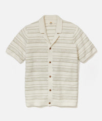 Open Knit Button Down Natural Stripe
