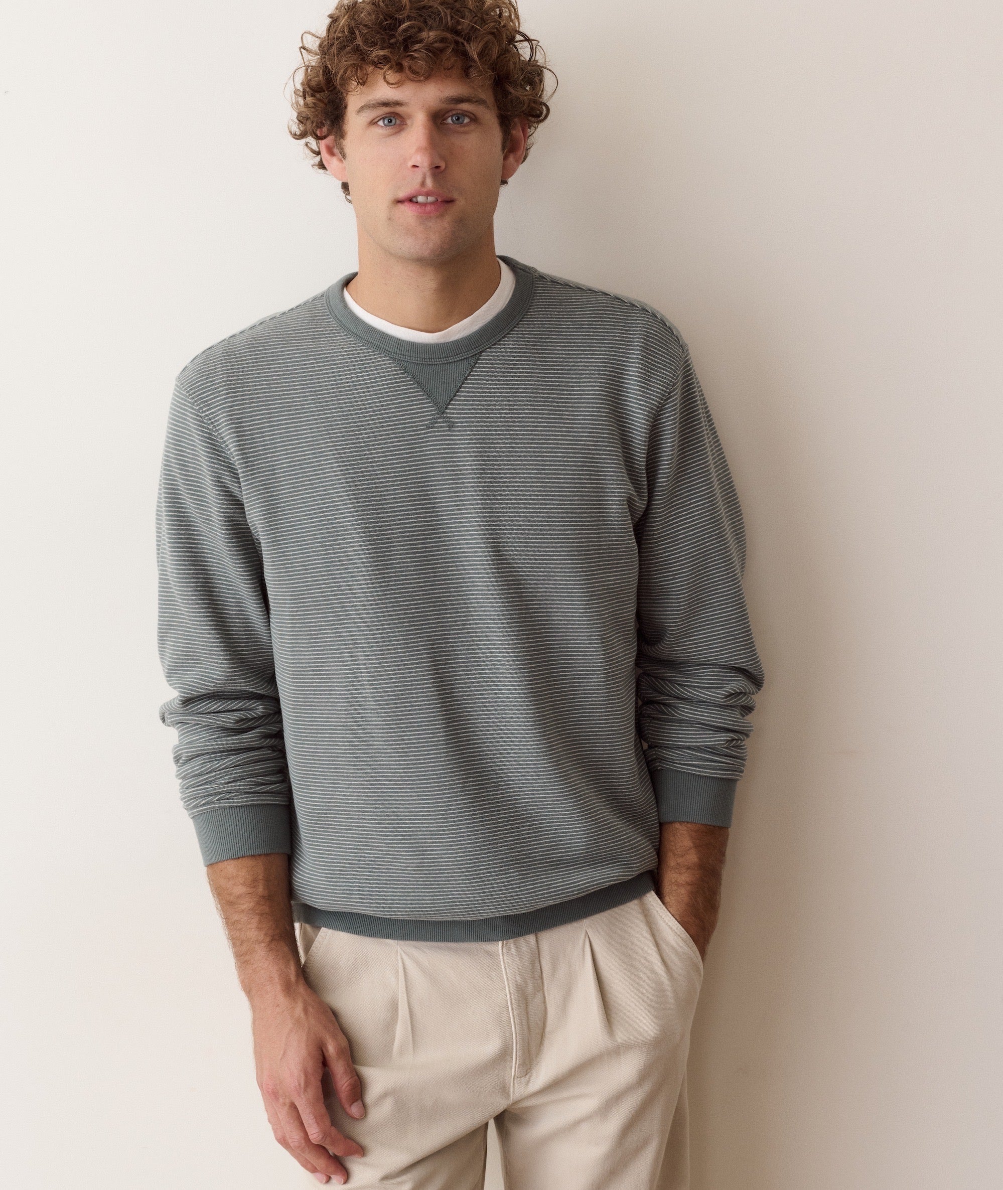 Relaxed Cloud 9 Fleece Crewneck Balsam Green Stripe