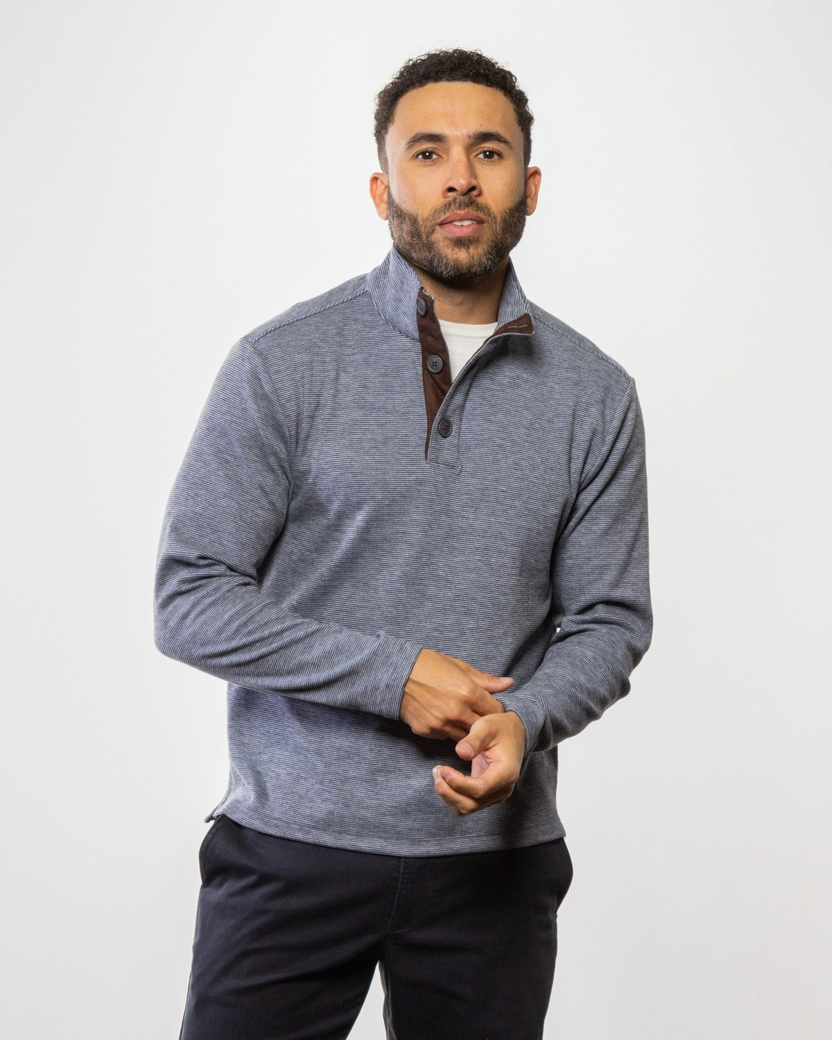 Liam Button Mockneck Indigo Night