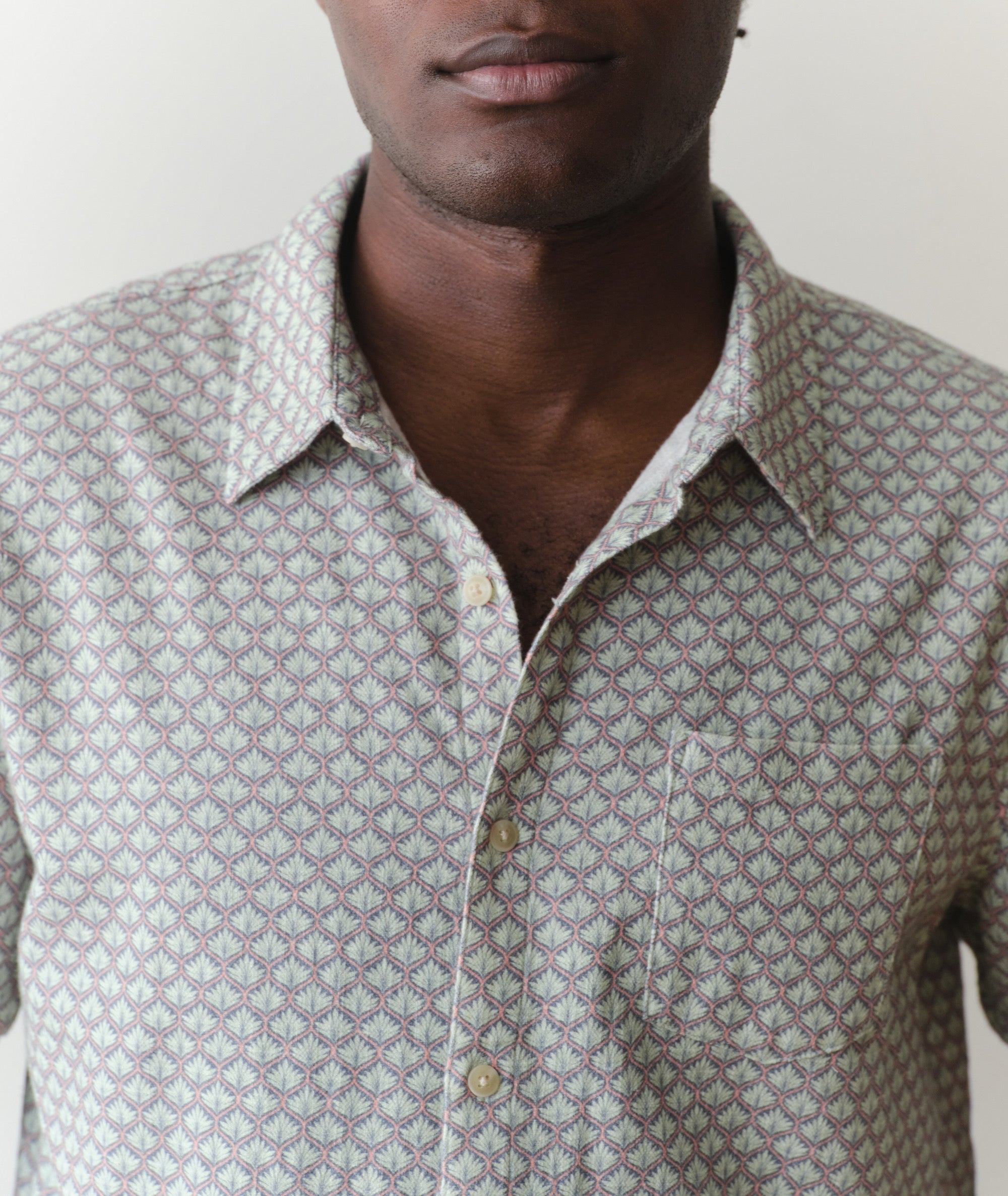 Classic Stretch Selvage Short Sleeve Shirt Light Blue Agave Print