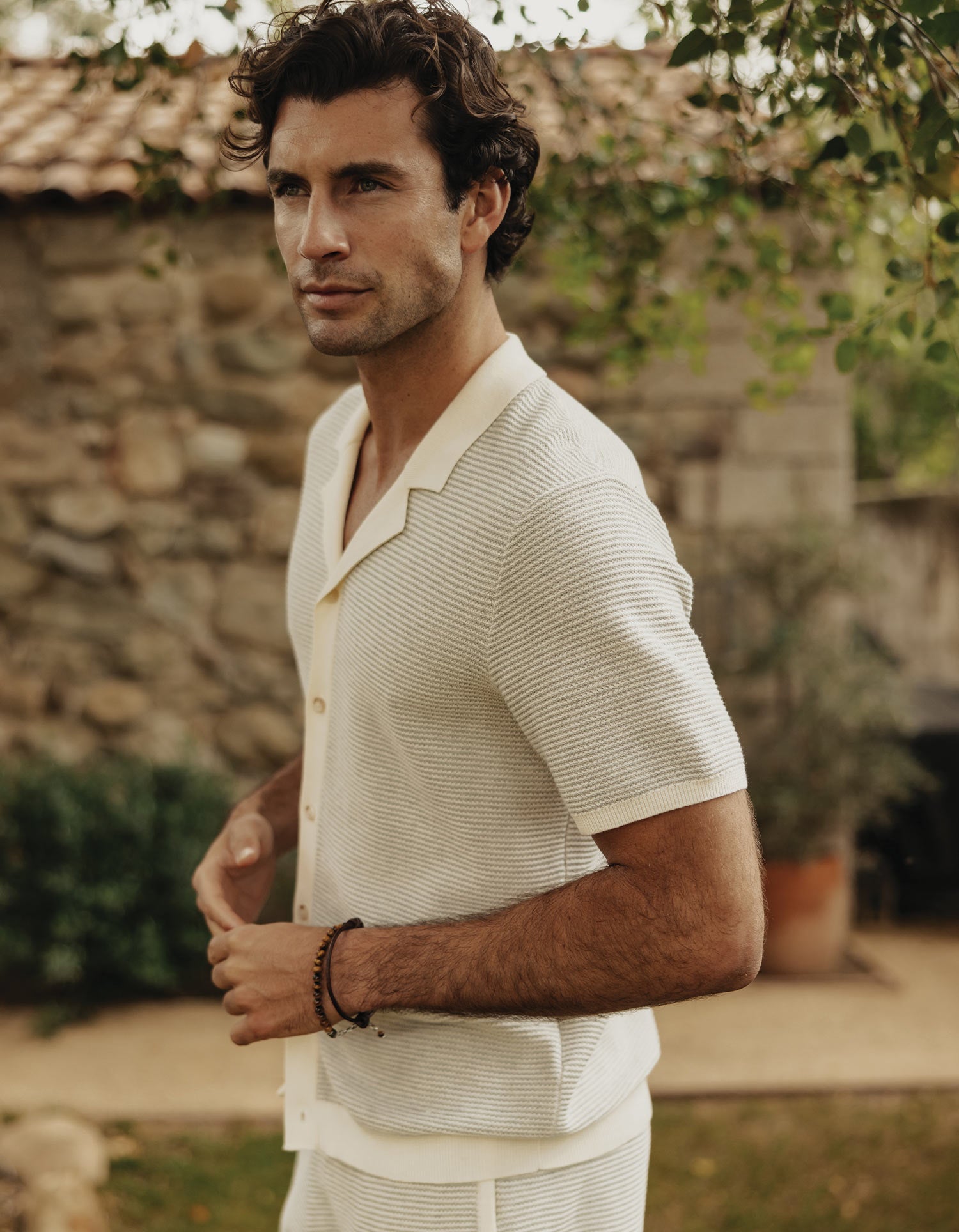 Robles Birdseye Knit Camp Shirt Cream/Grey