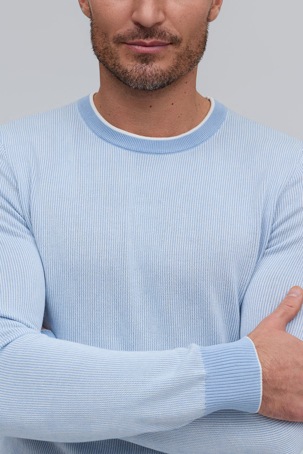 Cotton Modal Ribbed Crewneck Sky
