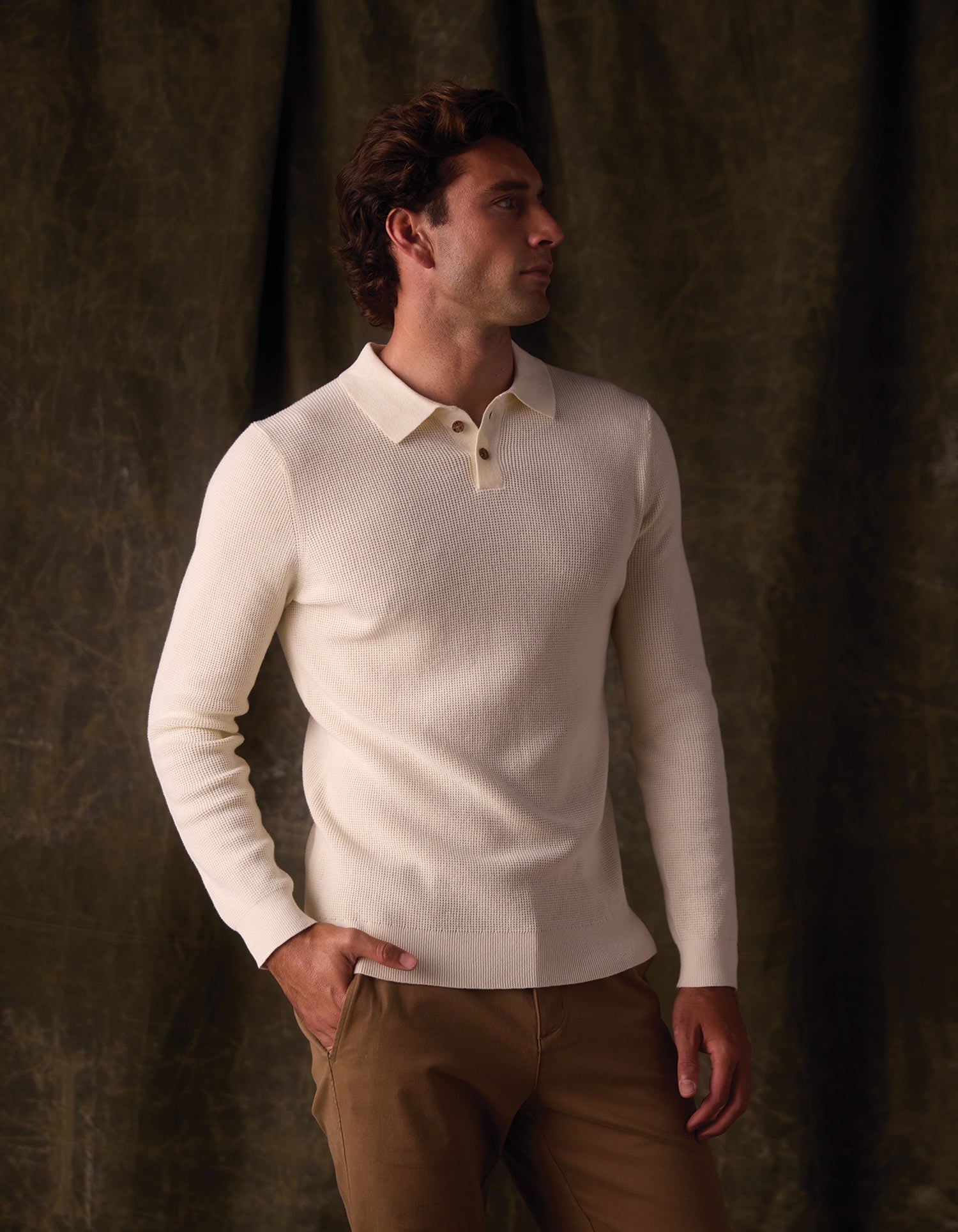 Robles Knit Waffle Stitch Polo Cream