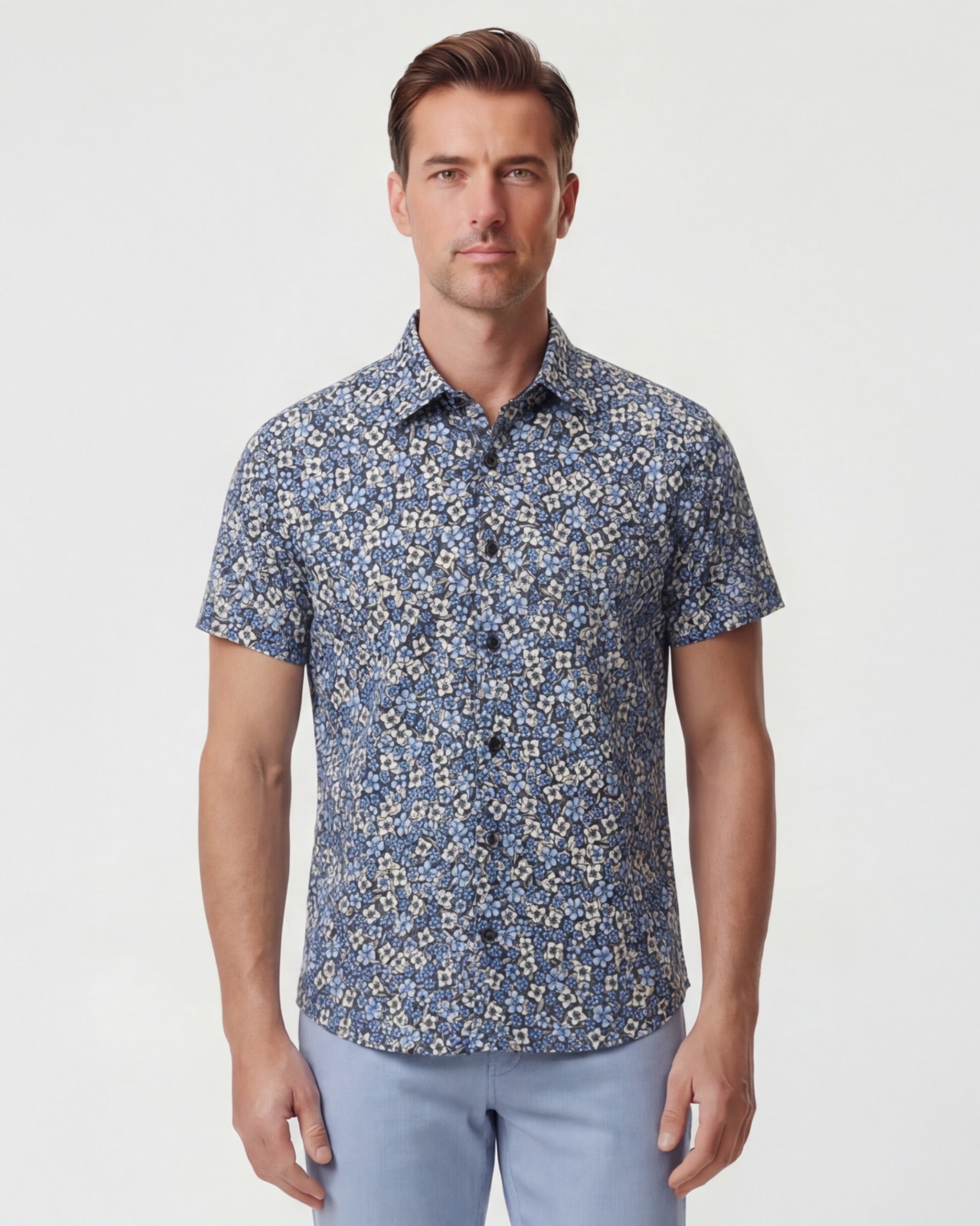 Todd Short Sleeve Floral Shirt Field Black