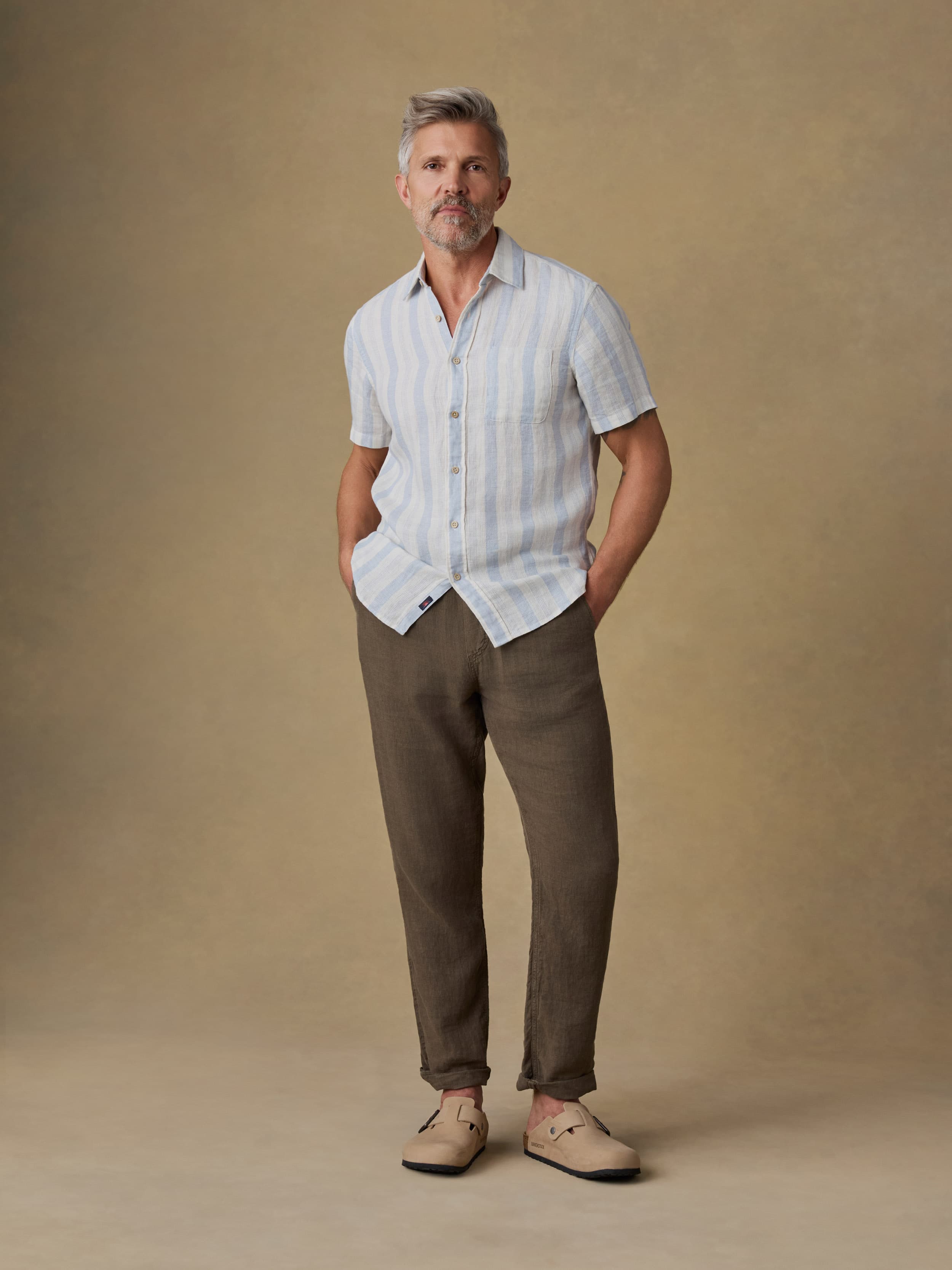 Palma Linen Short Sleeve Shirt Island Blue Stripe