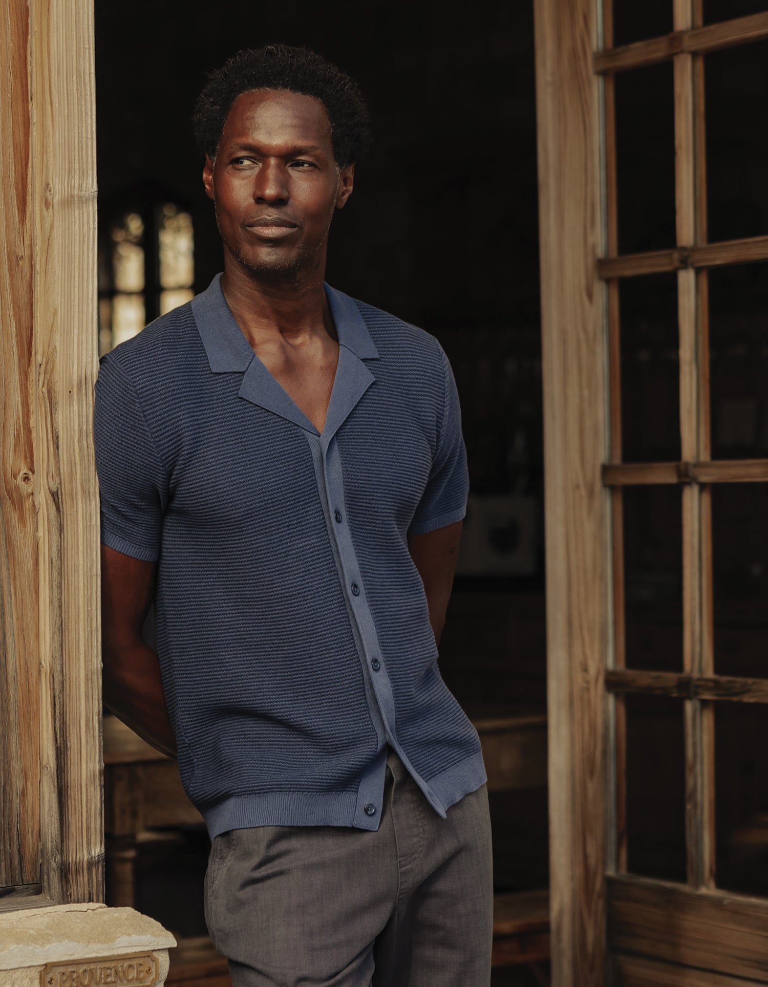 Robles Birdseye Knit Camp Shirt Denim/Dark Navy