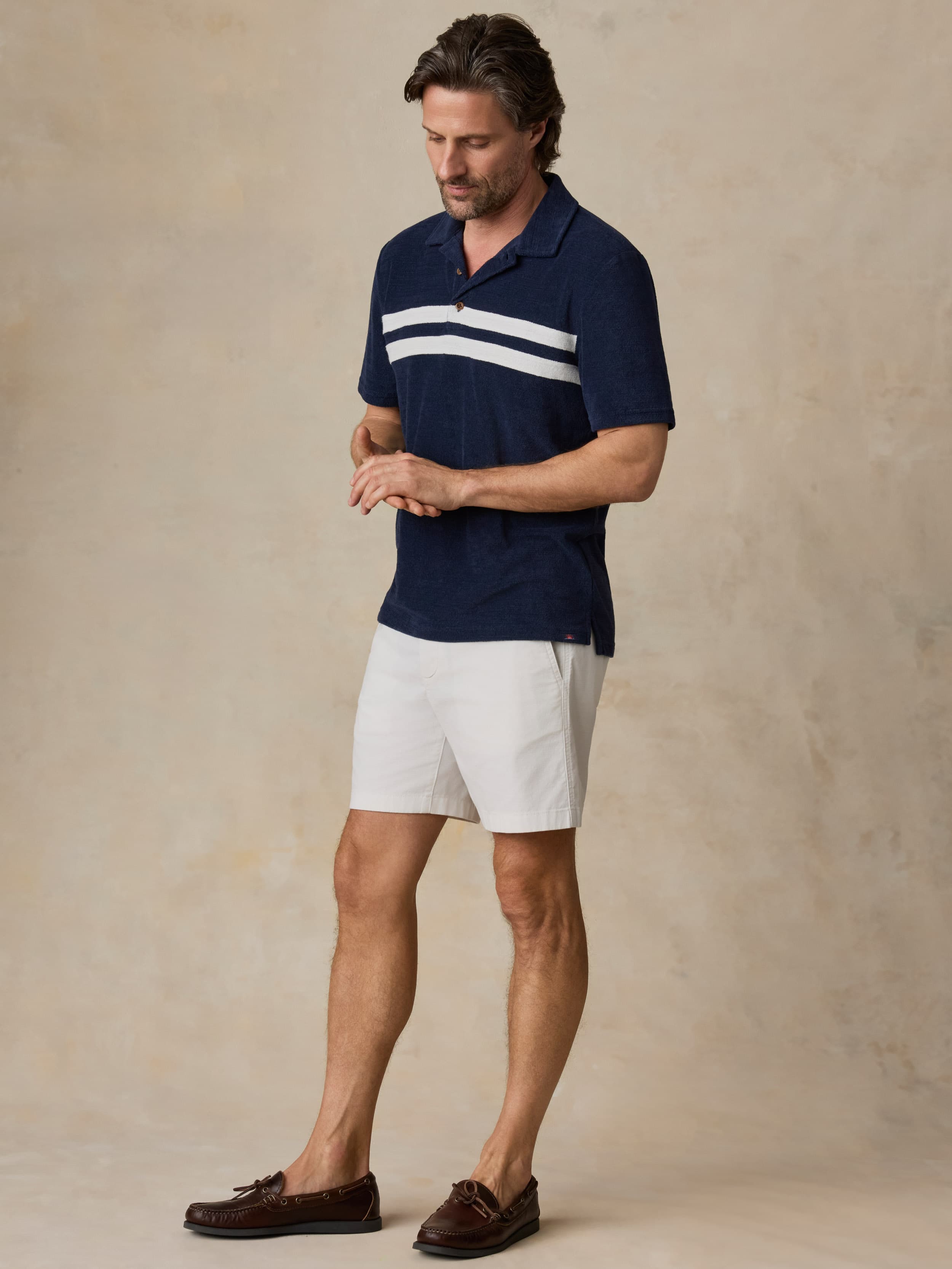 Cabana Towel Terry Surf Stripe Polo Deep Navy