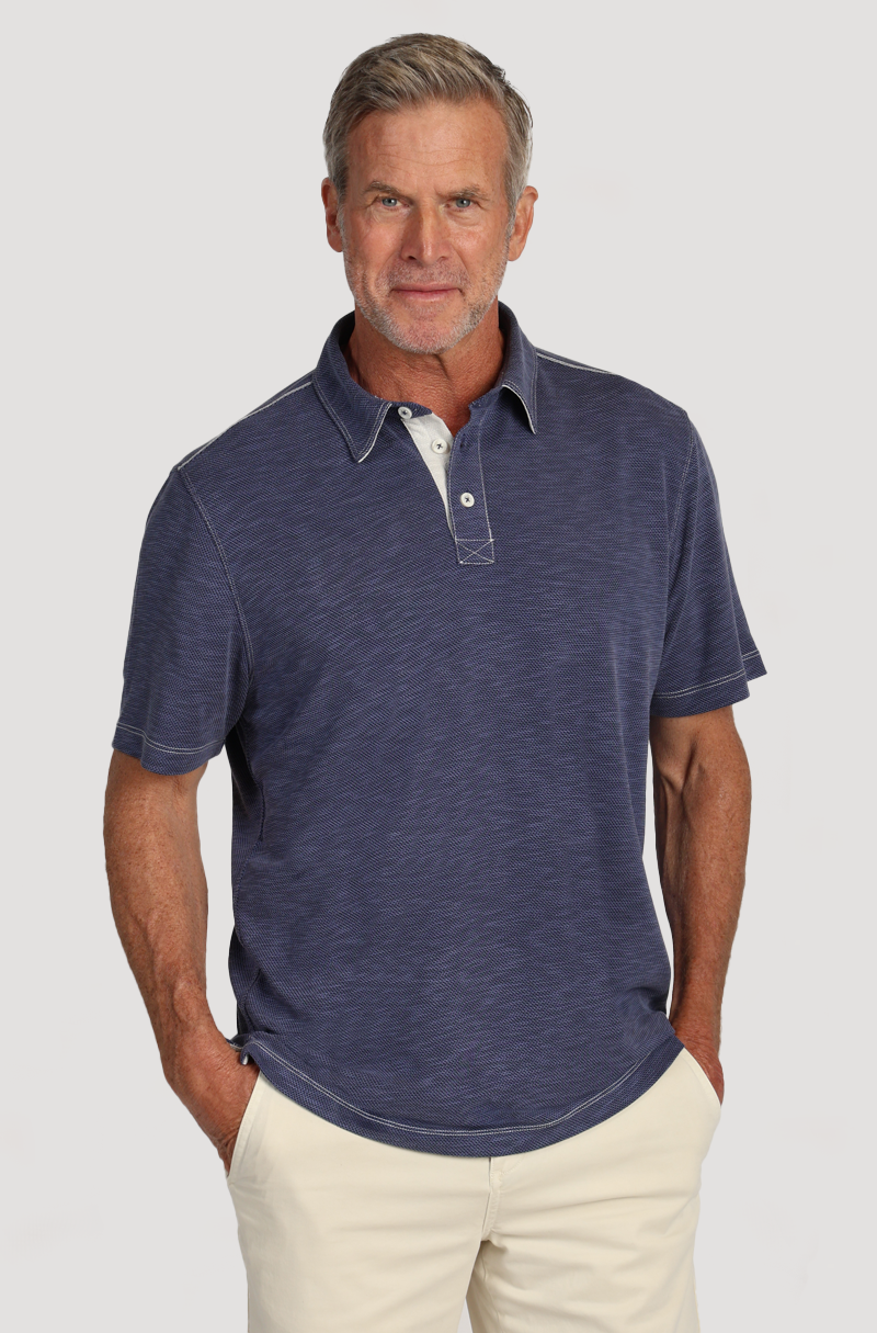 Sueded Dobby Tencel Modal Polo Navy