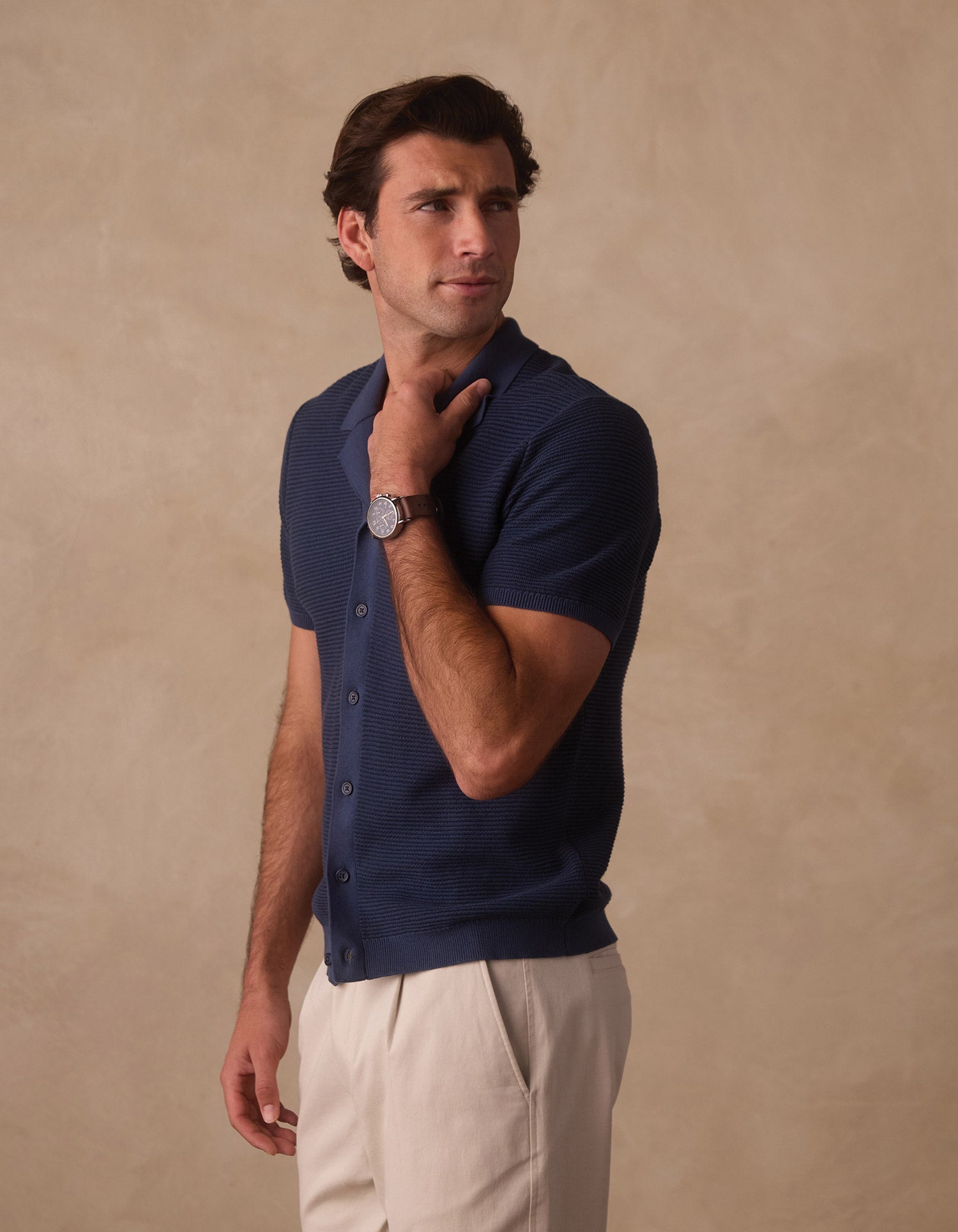 Robles Birdseye Knit Camp Shirt Denim/Dark Navy