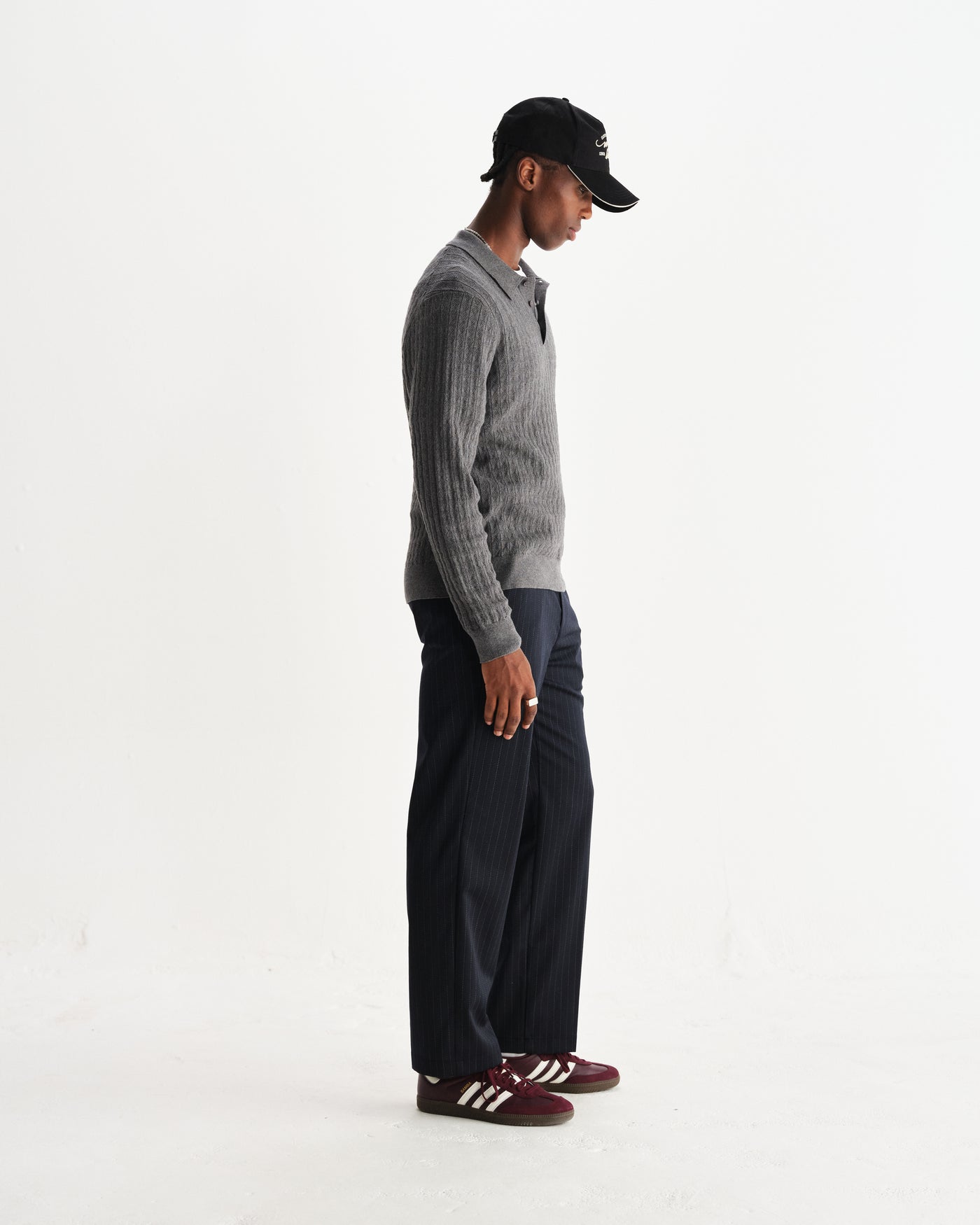 Oban Polo - Diamond Stripe Knit Grey Marl