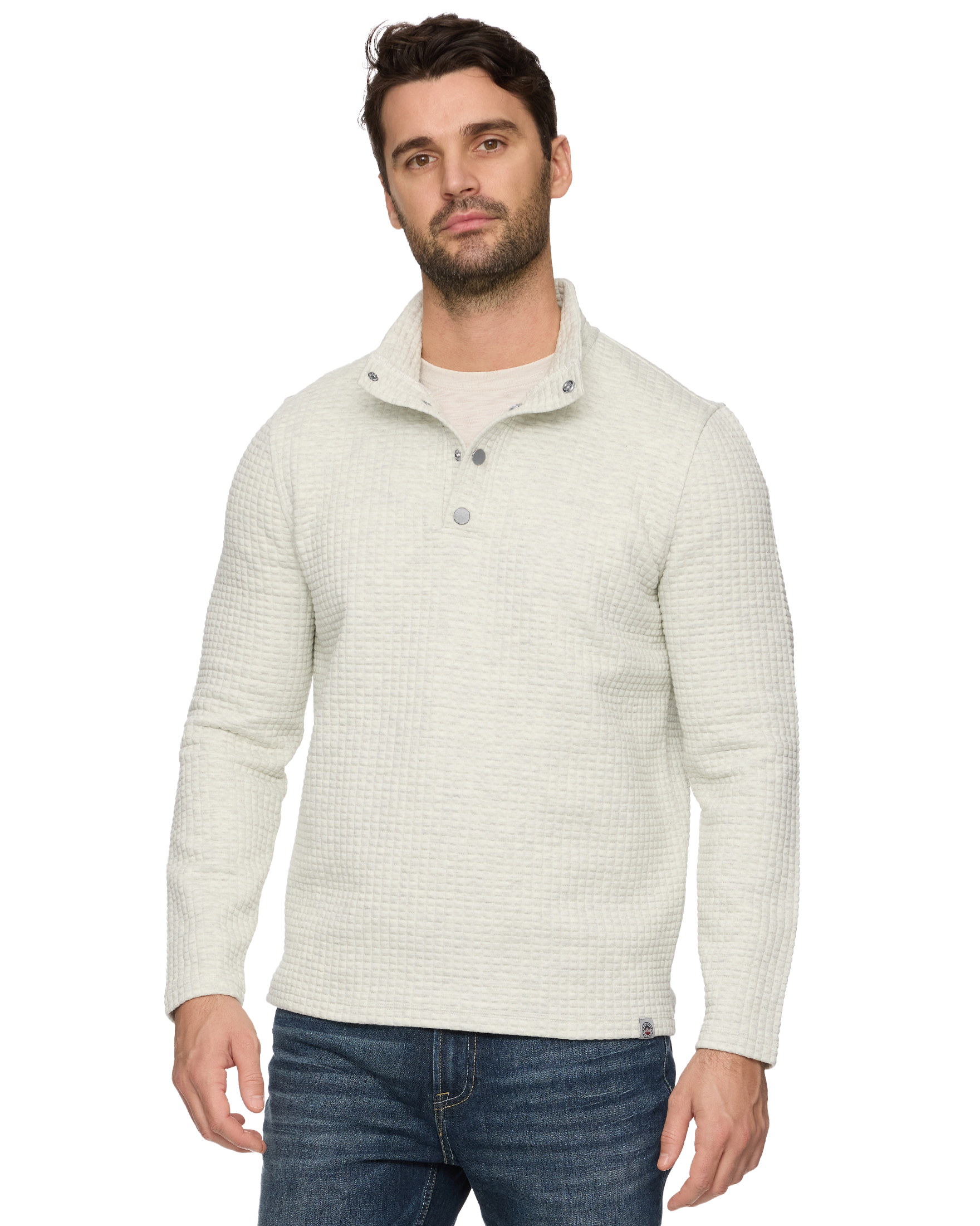 Silverton Quilted Snap Mock Neck Light Grey Heather