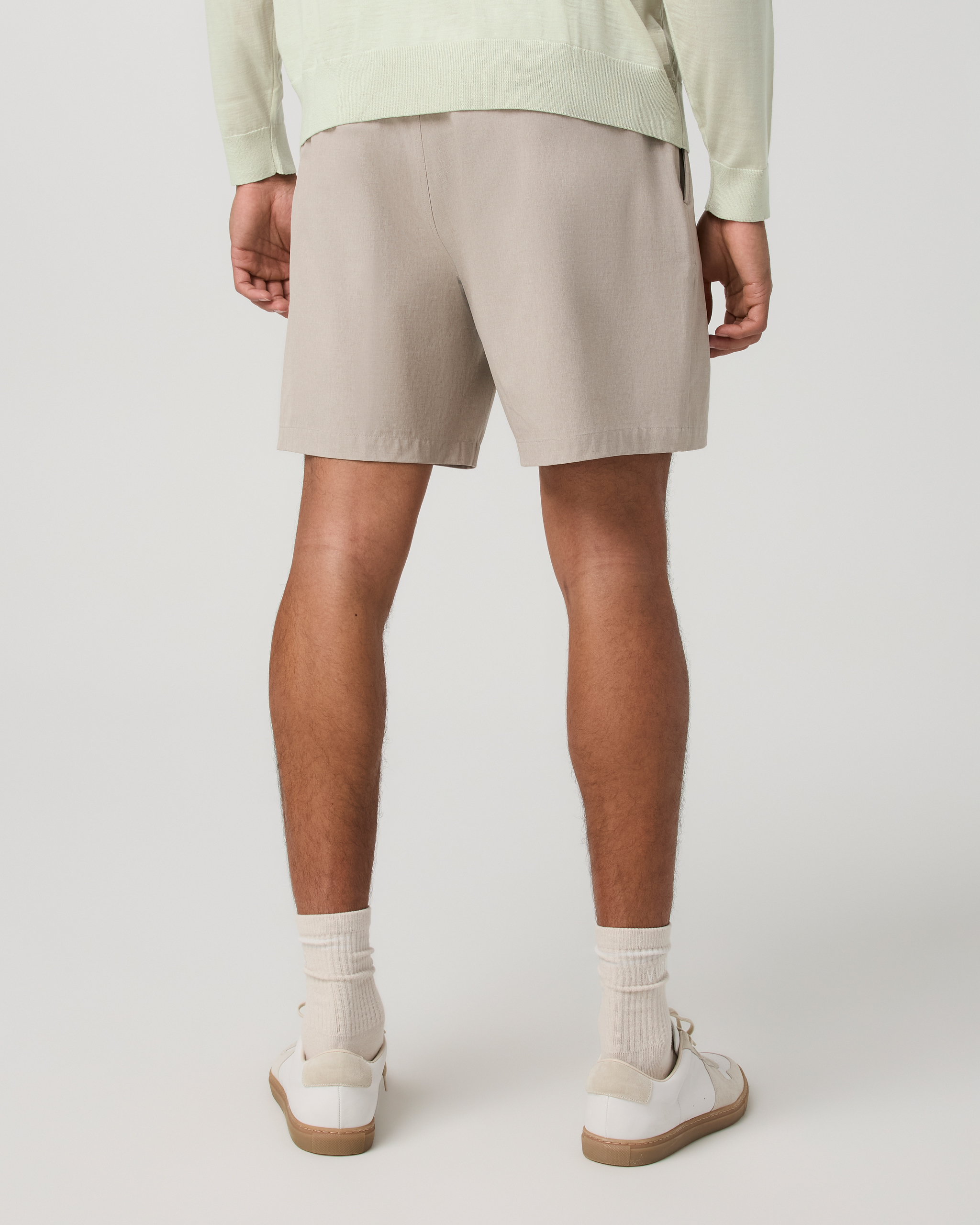 Aim Elastic Waist Short Khaki Linen Texture