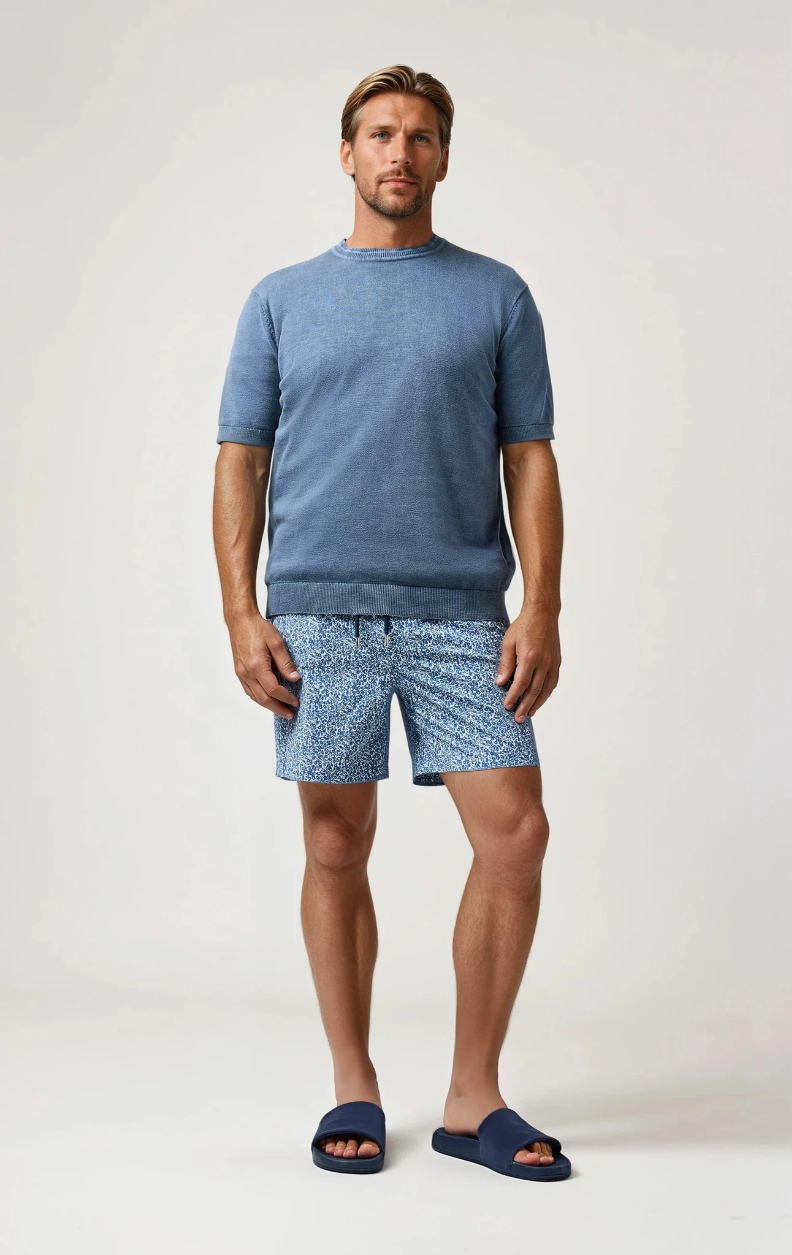 Micro Floral Swim Trunk Light Blue