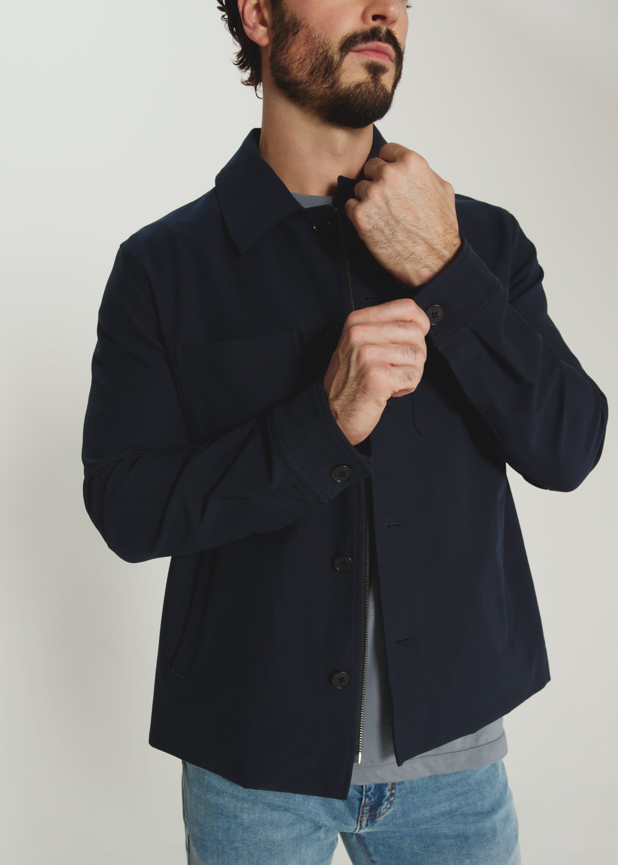 Baron Button Front Jacket Navy