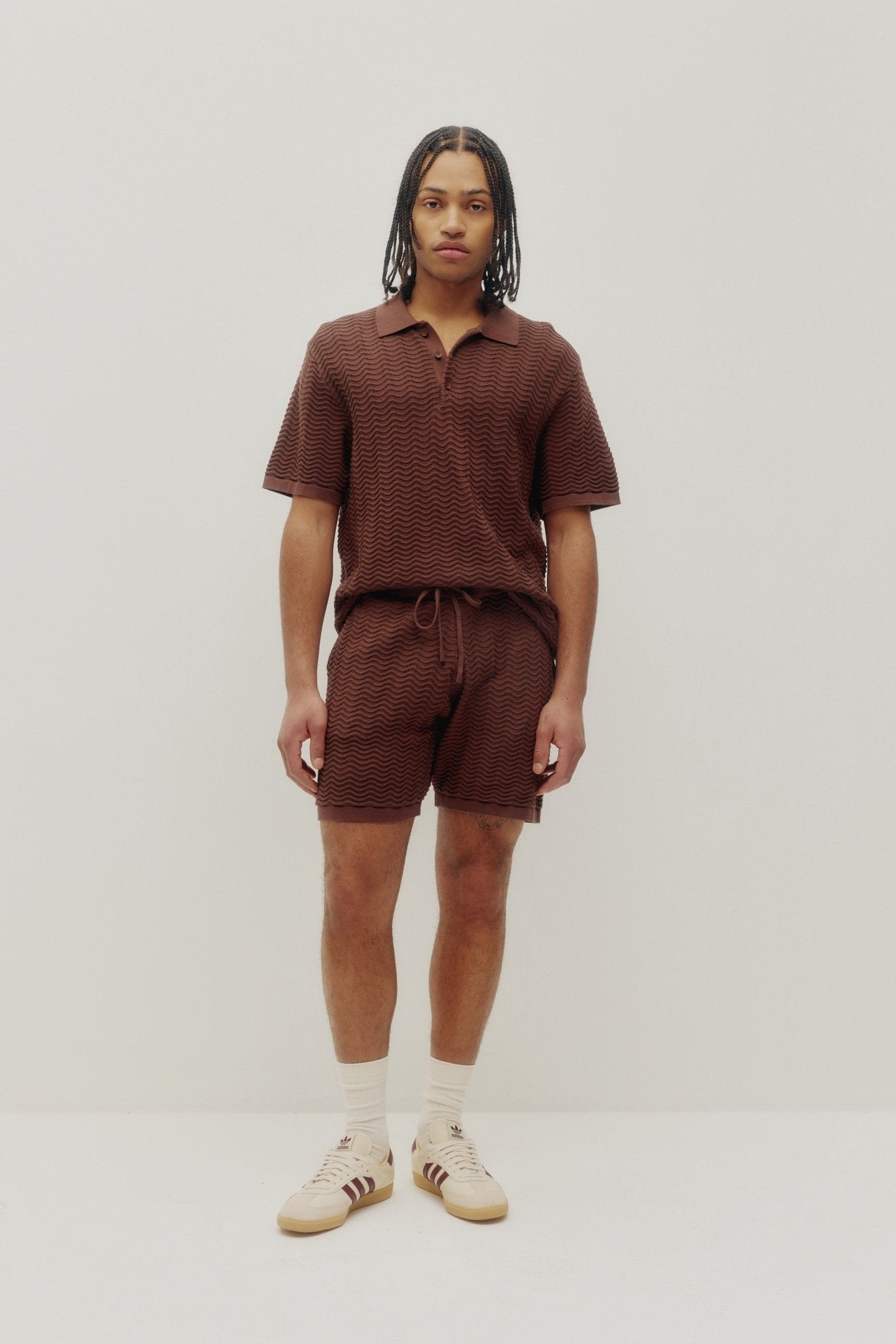 Wave Knit Polo Dark Brown
